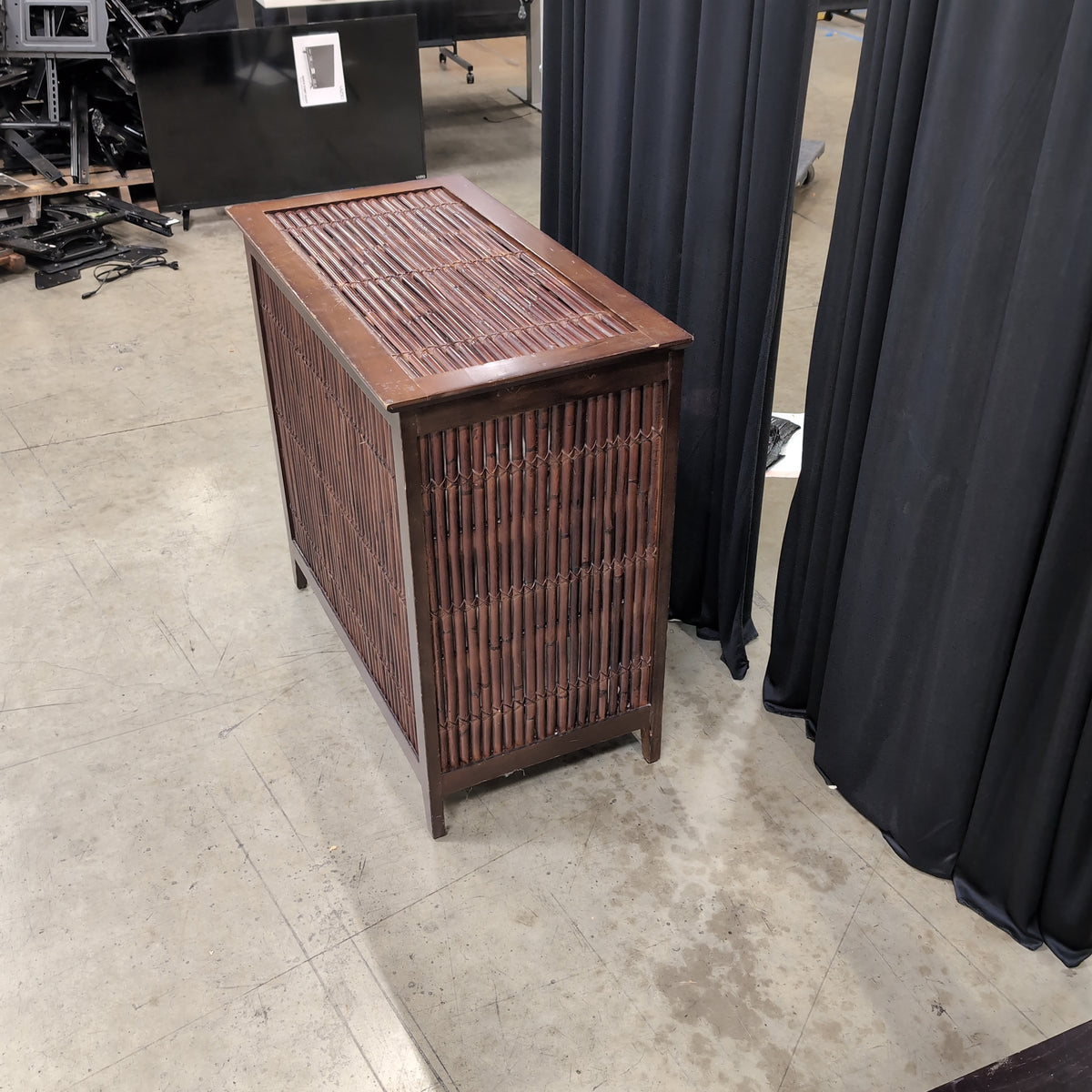 Pier 1 Imports- Dark Brown Wood Laundry Hamper with Bamboo Slats