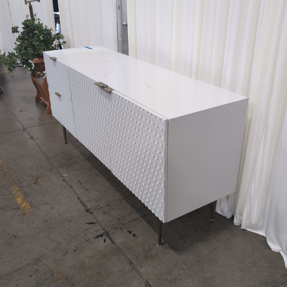Modern White Textured Buffet with Metal Legs
