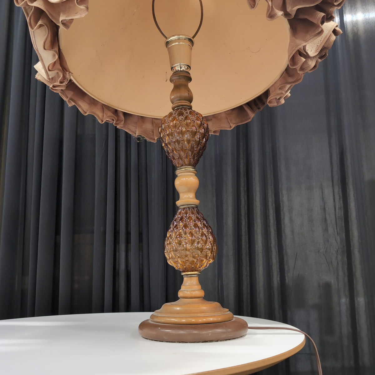 Amber Glass and Wood Decorative Table Lamp