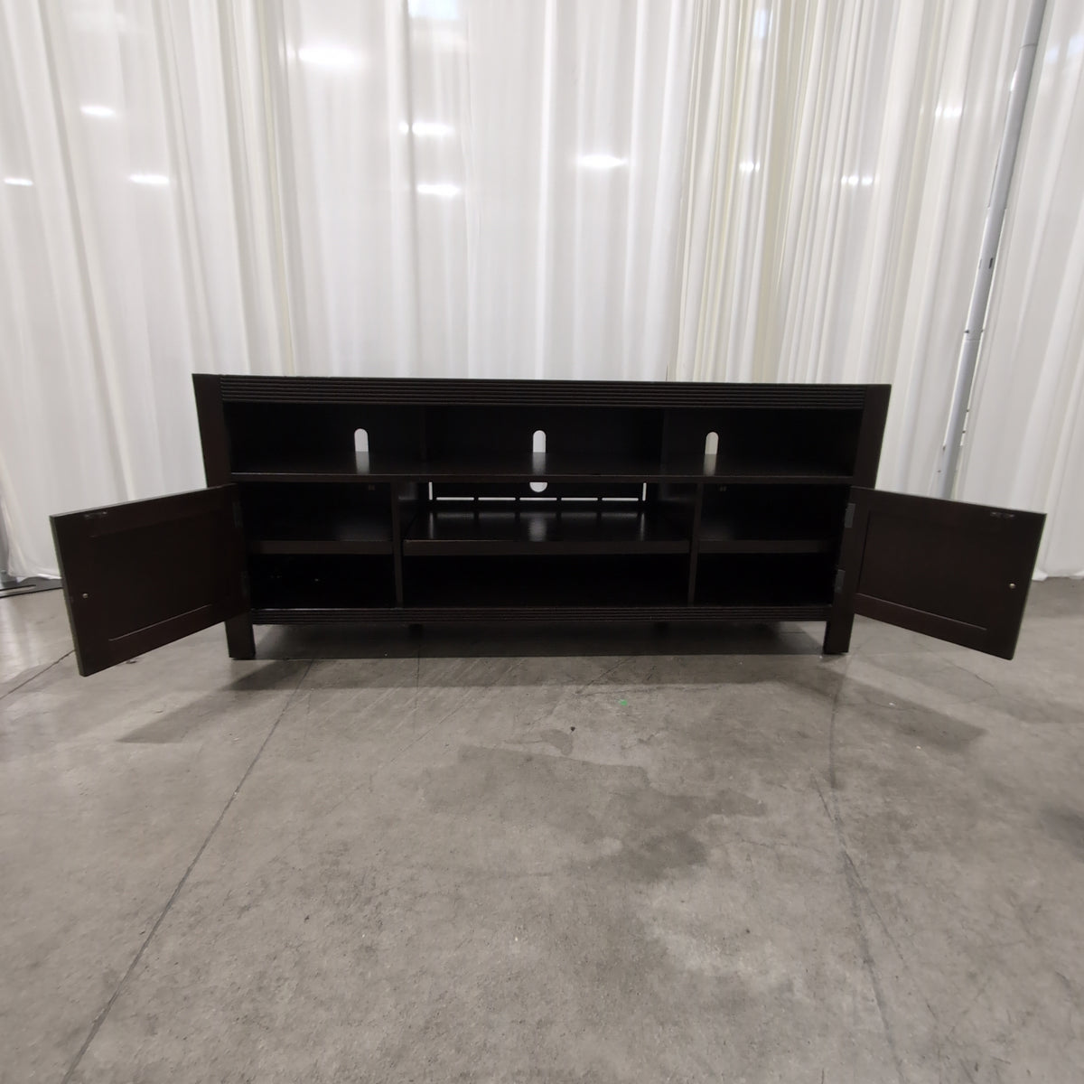 Dark Brown Wood TV Stand with Sliding Doors