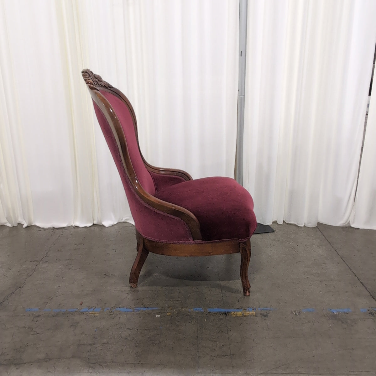 Ornate Carved Wood Frame Accent Chair in Deep Red Velvet