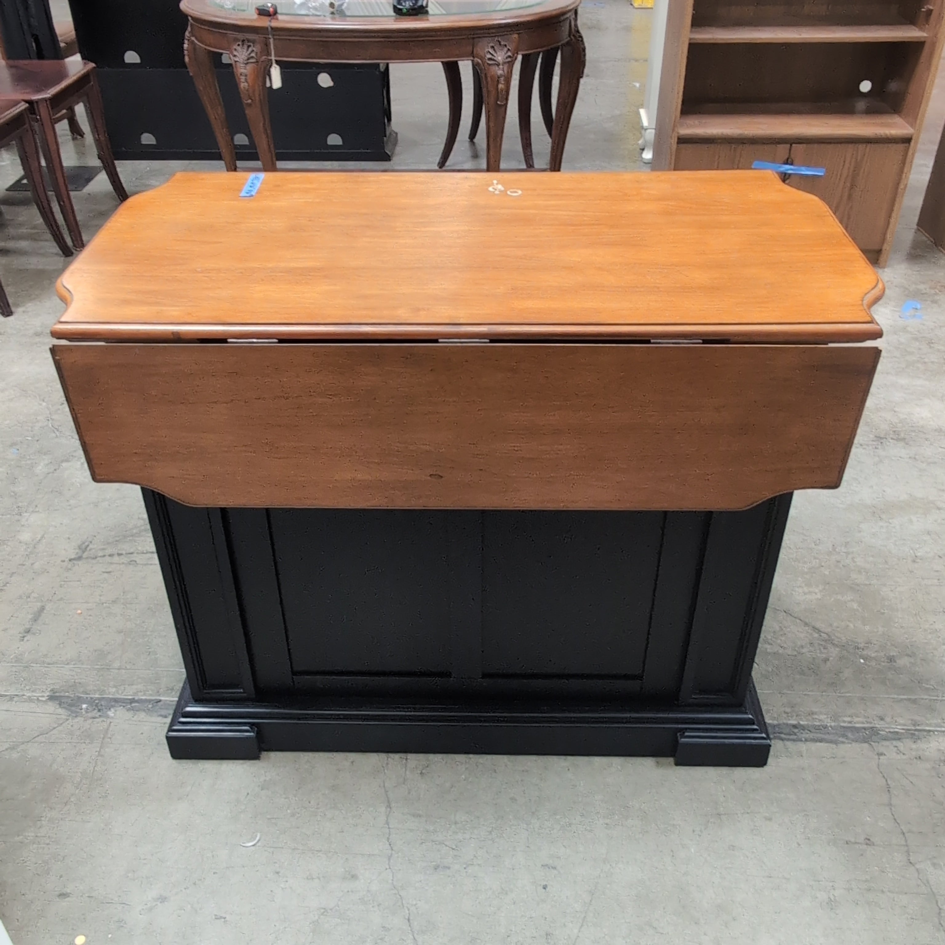 Black and Wood Kitchen Island with Drop-Leaf Top