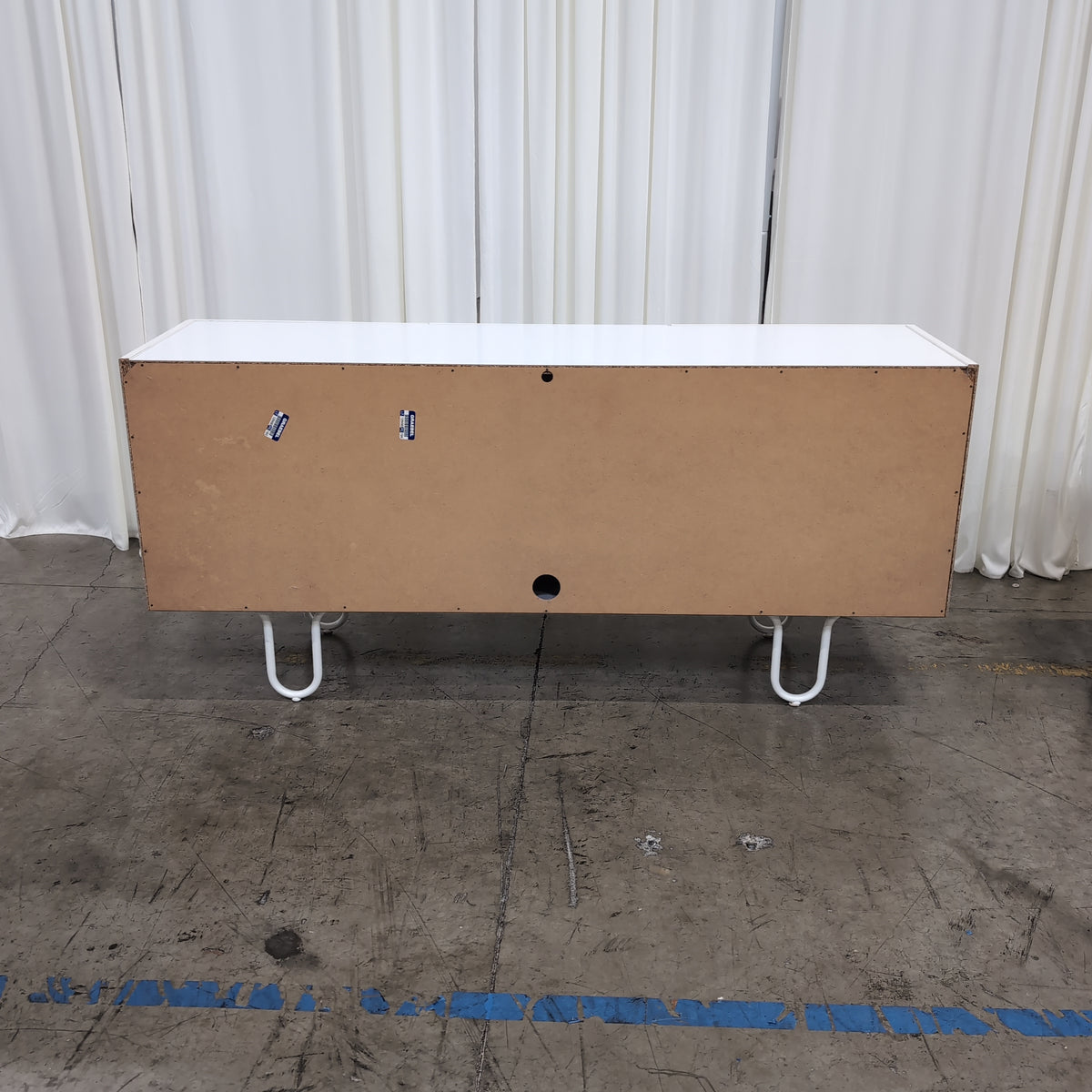 Minimalist White Three-Door TV Stand with Hairpin Legs