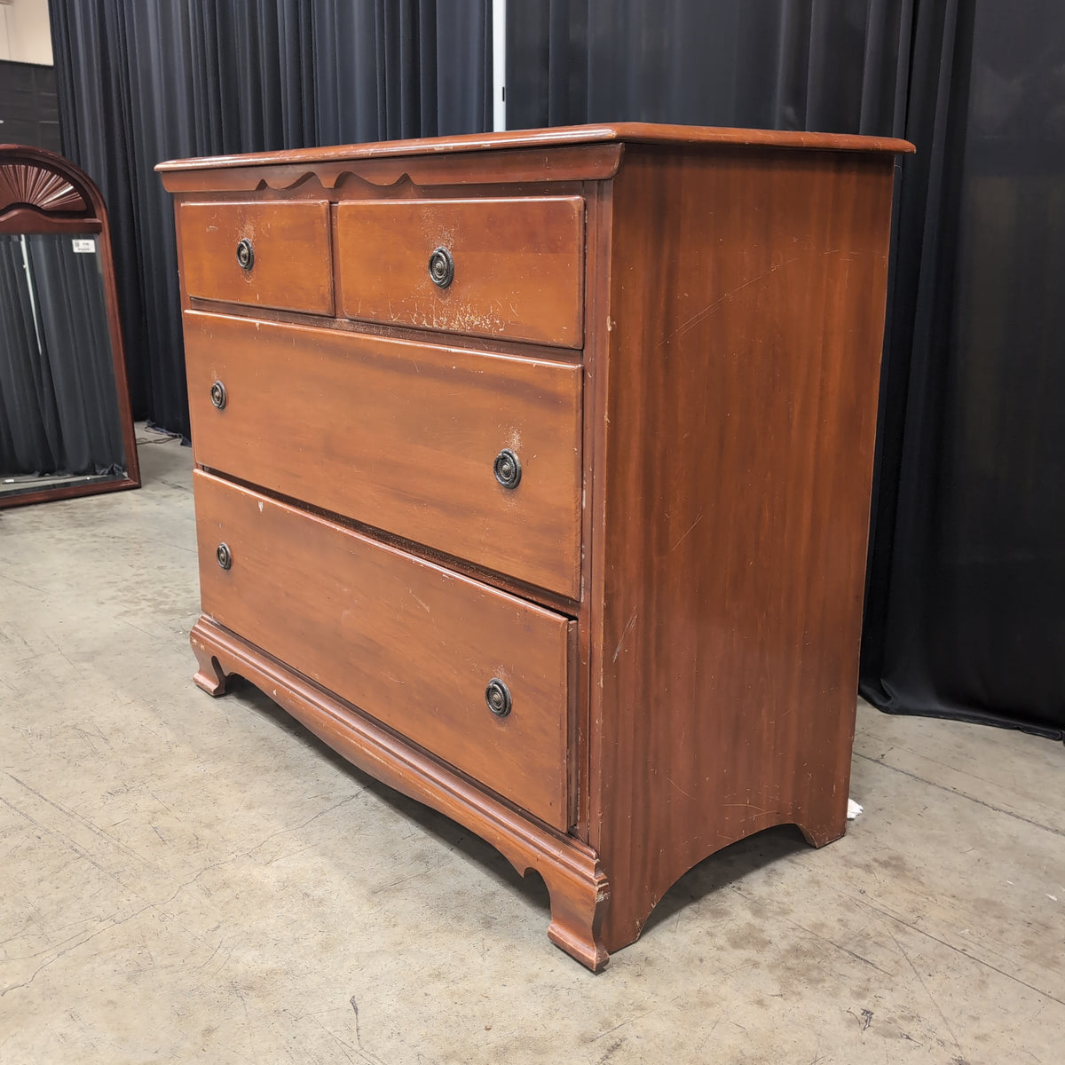 Cherry Stained Wood Four-Drawer Dresser