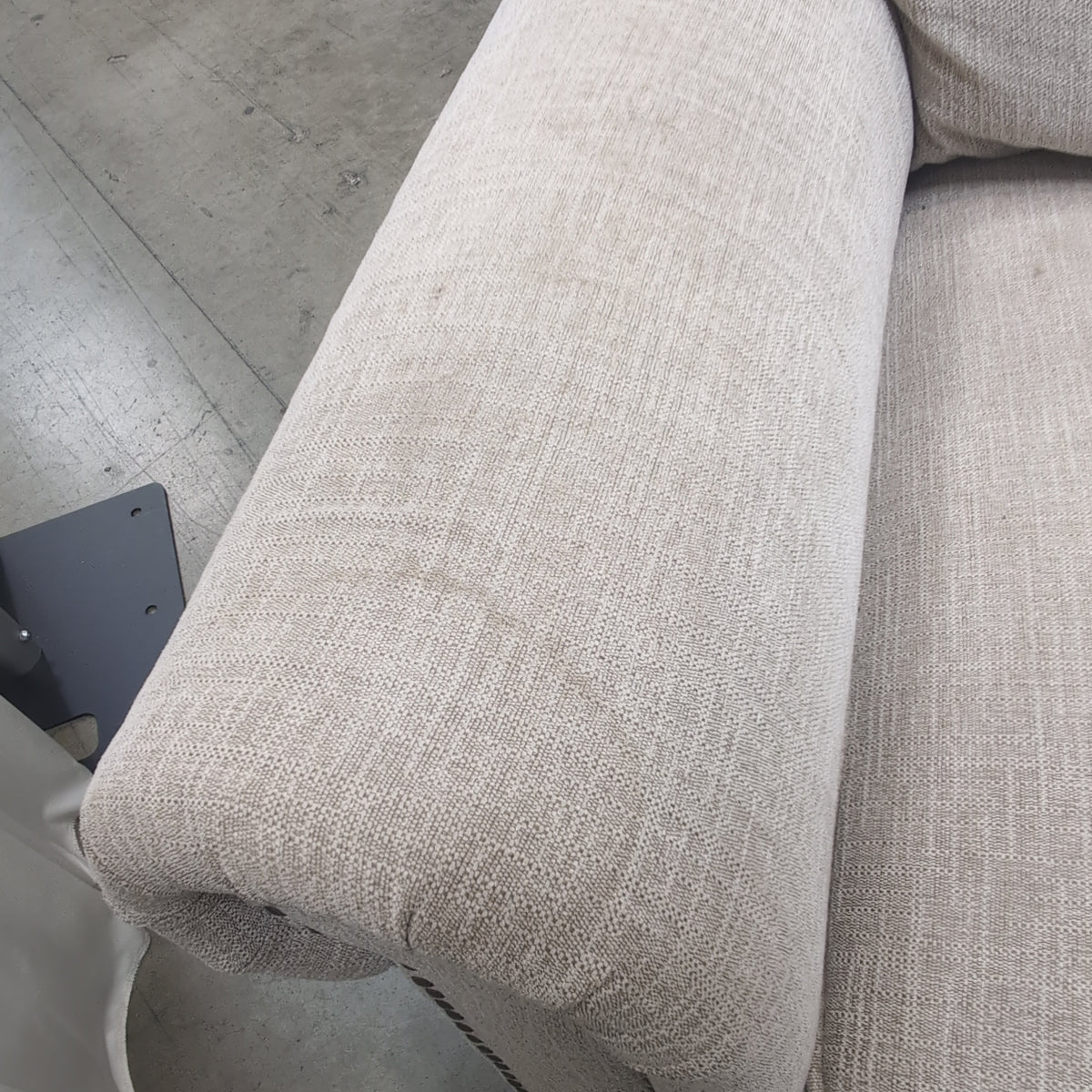 Textured Beige Fabric Loveseat with Nailhead Trim