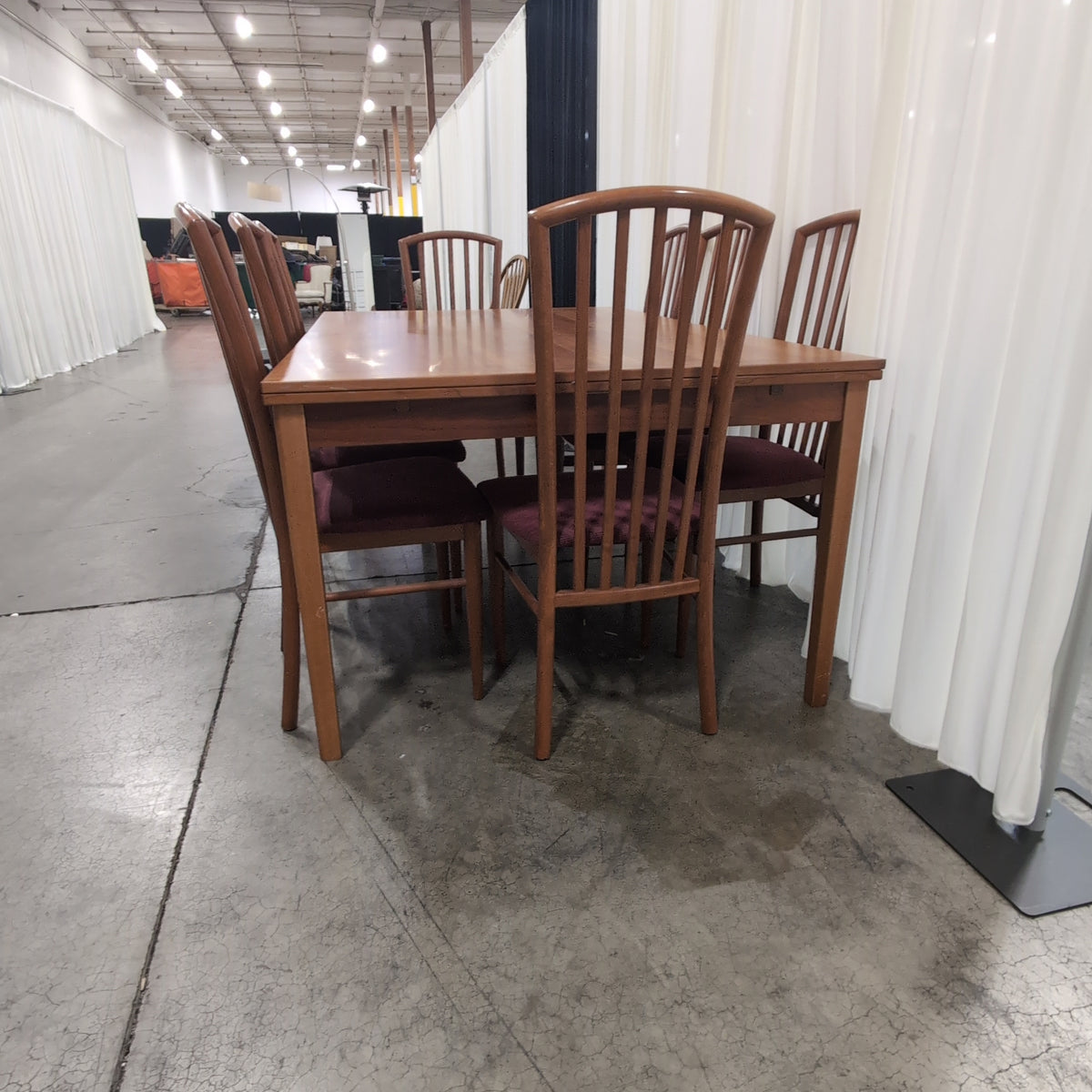 IMS SRL Medium Wood Dining Table with Eight Slat-Back Chairs