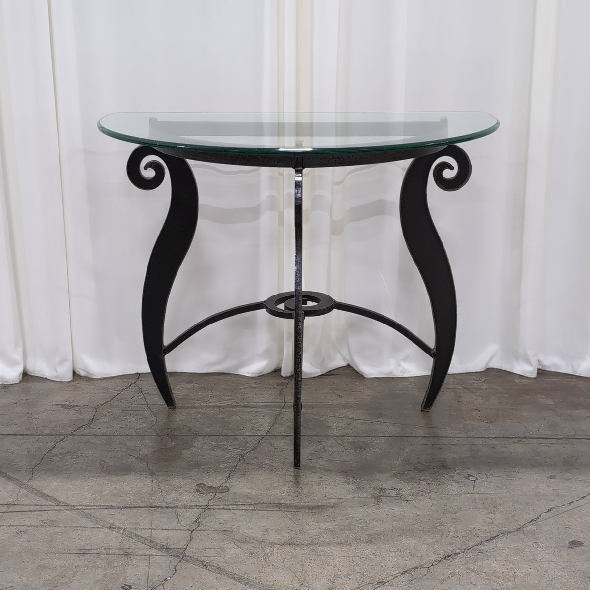 Round Glass Top End Table with Curved Metal Base