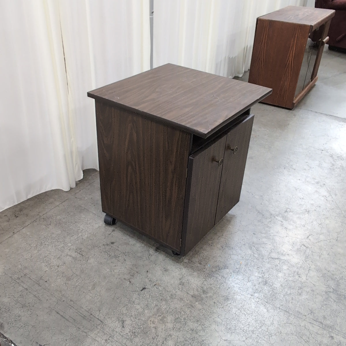 Dark Wood Two-Door Storage End Table