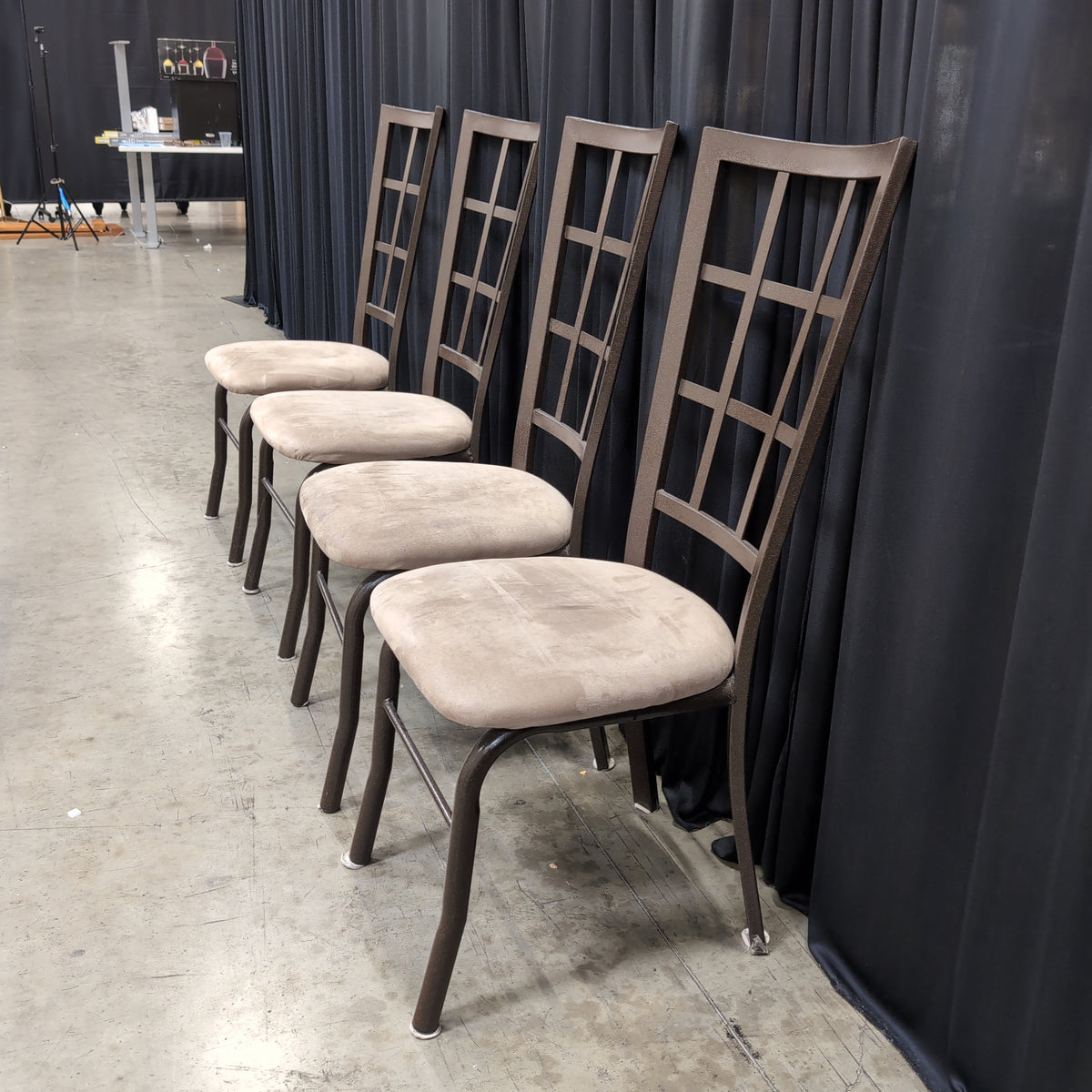 Set of Four Brown Metal Dining Chairs