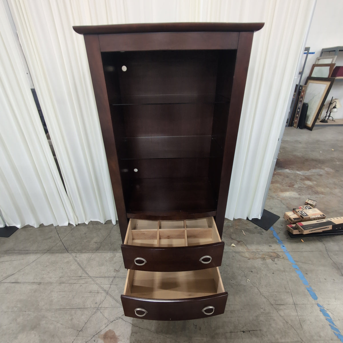 Dark Wood Display Bookcase with Glass Shelves