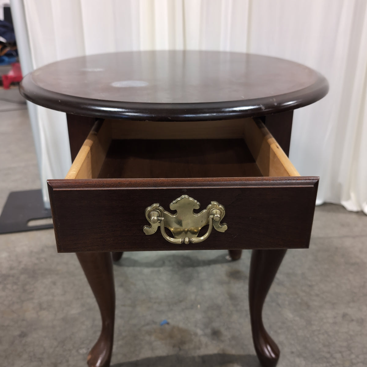 Dark Hardwood Queen Anne Style End Table with Ornate Hardware