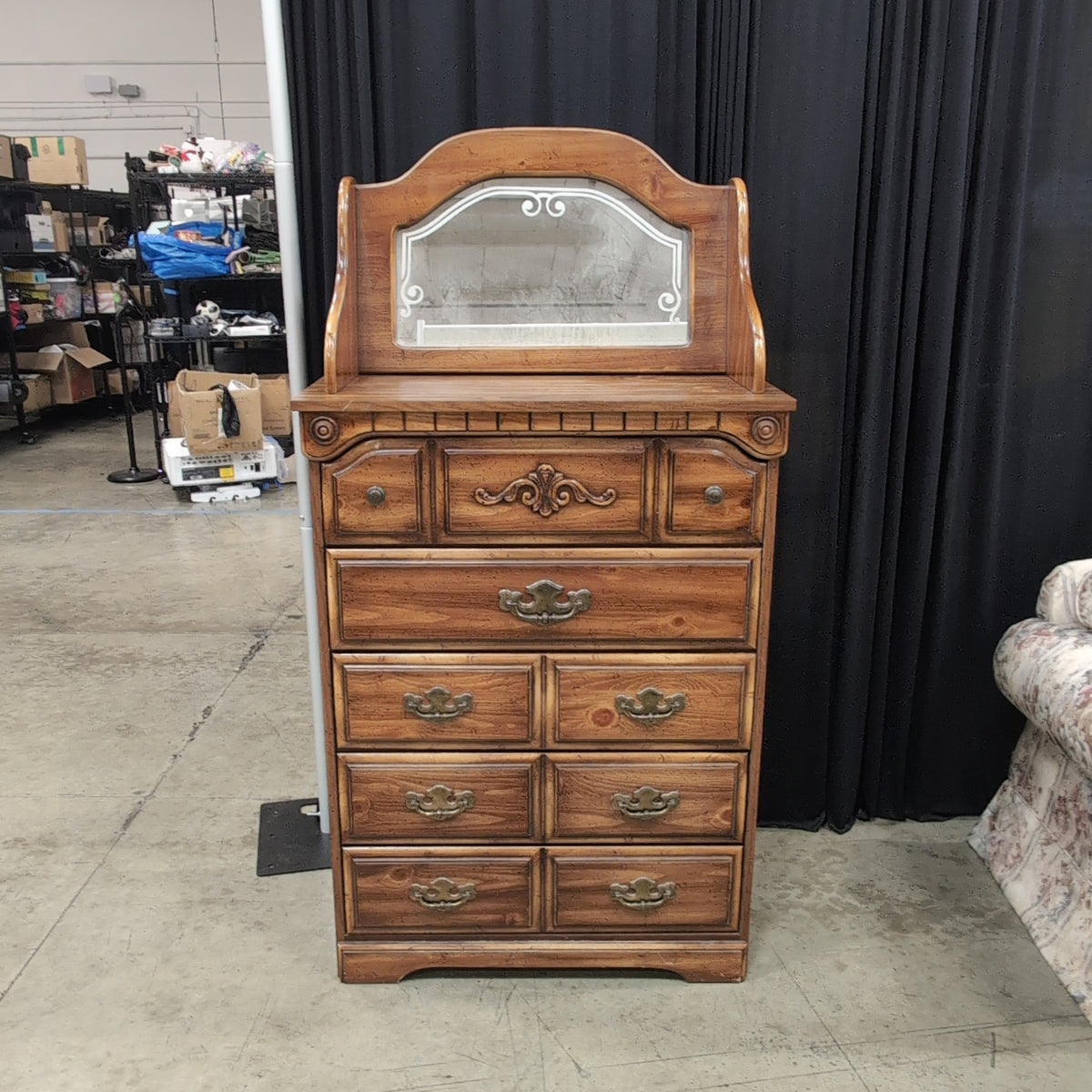 French Provincial Style Wood Dresser with Decorative Mirror