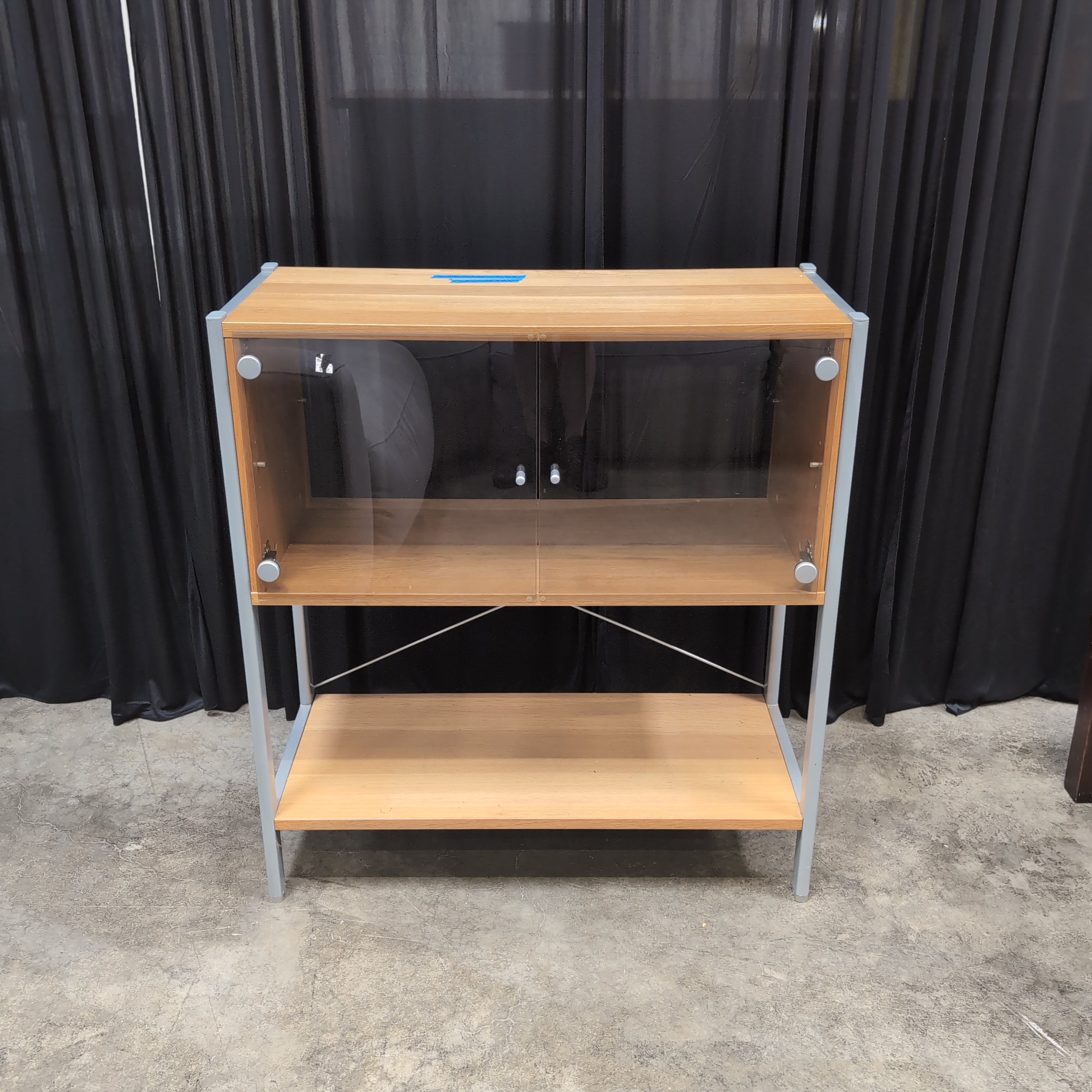 Light Wood and Silver Metal Cabinet with Glass Doors