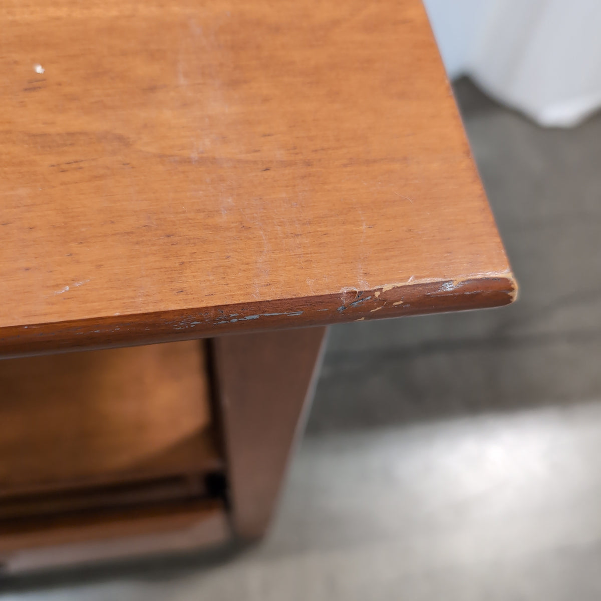 Cherry-Stained Wood End Table with Lower Shelf