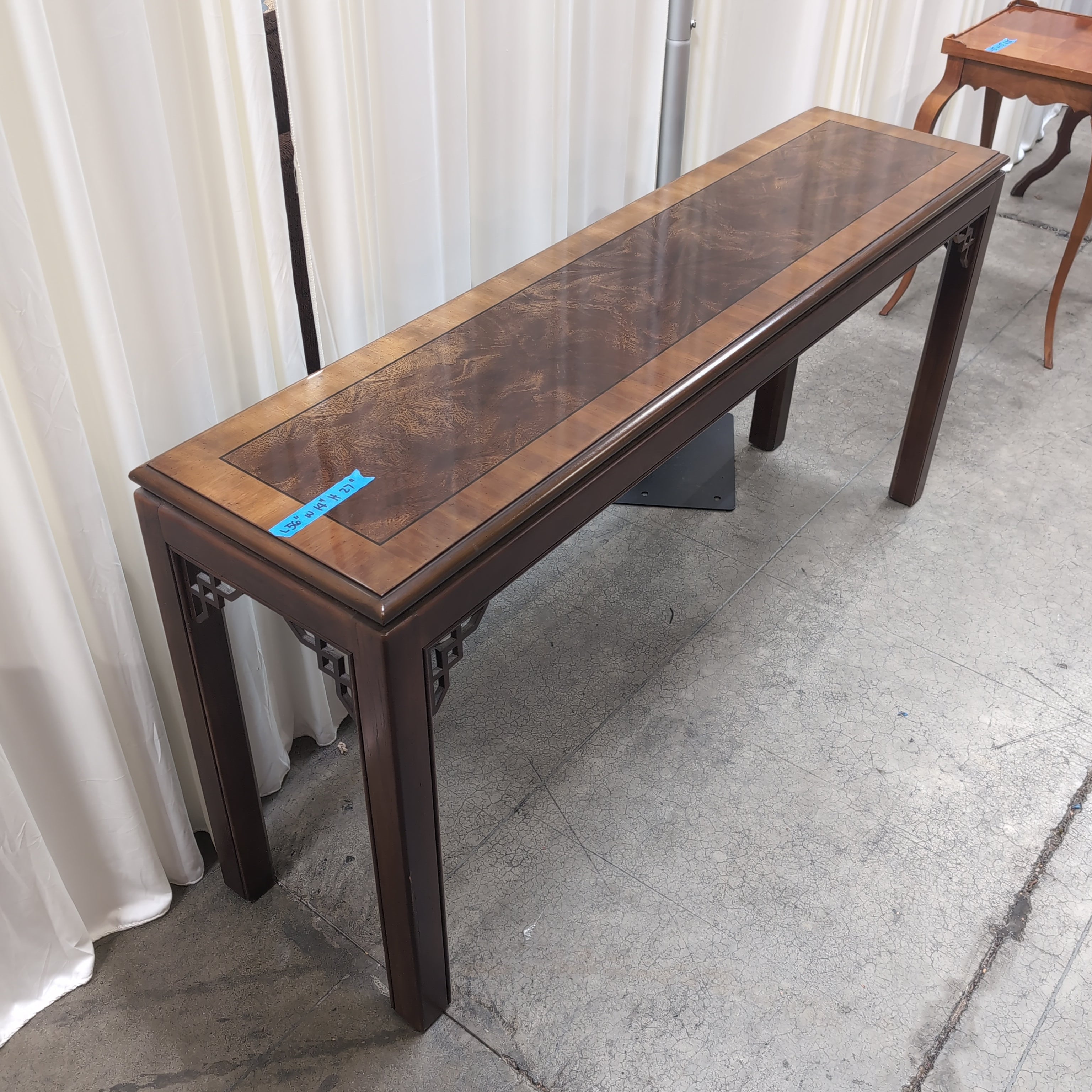Traditional Dark Wood Console Table with Burl Inlay
