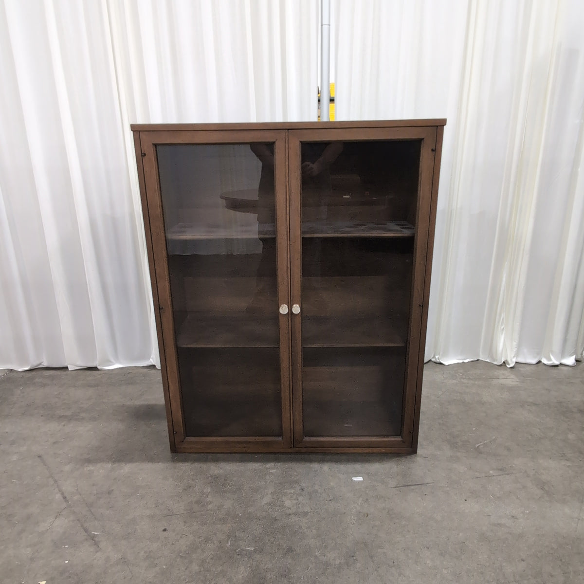 Brown Wood Two-Door China Cabinet with Glass Panels