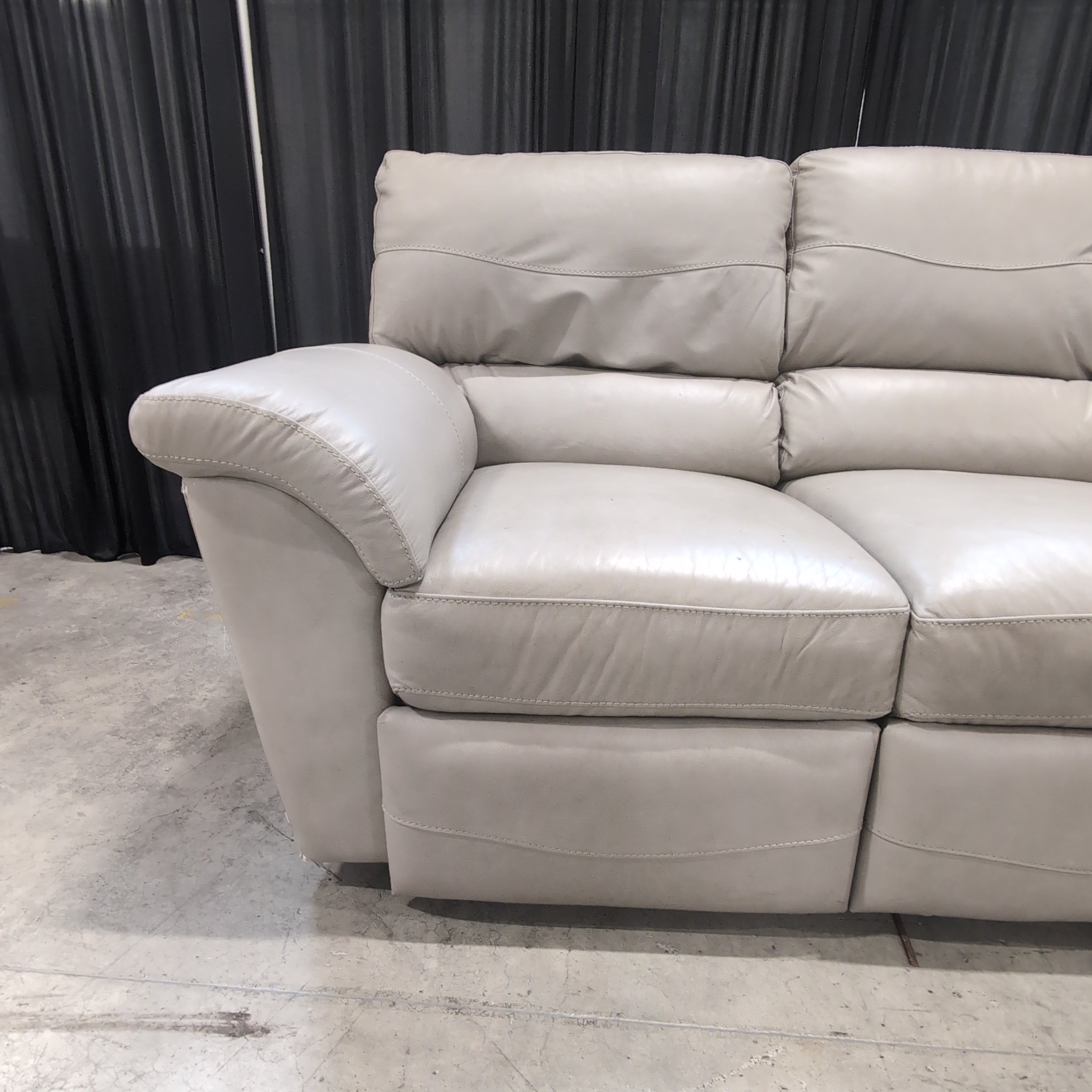 Padded Beige Reclining Three-Seat Couch in Faux Leather