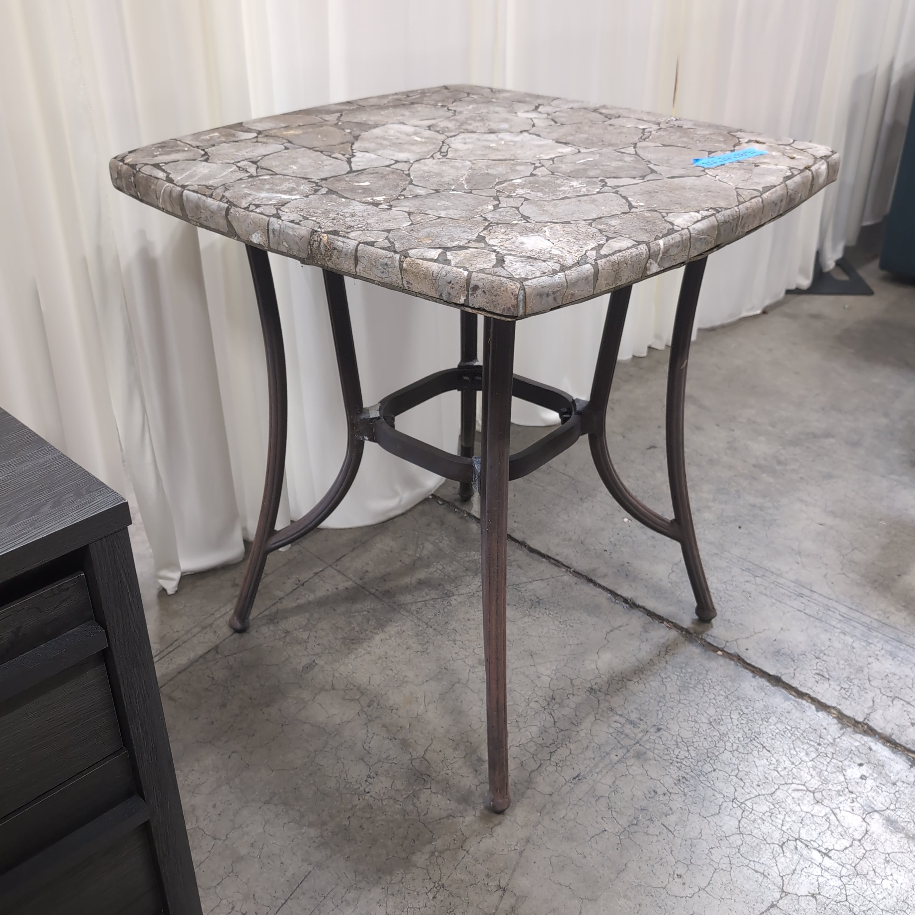 Square Stone Mosaic Outdoor Table with Metal Base