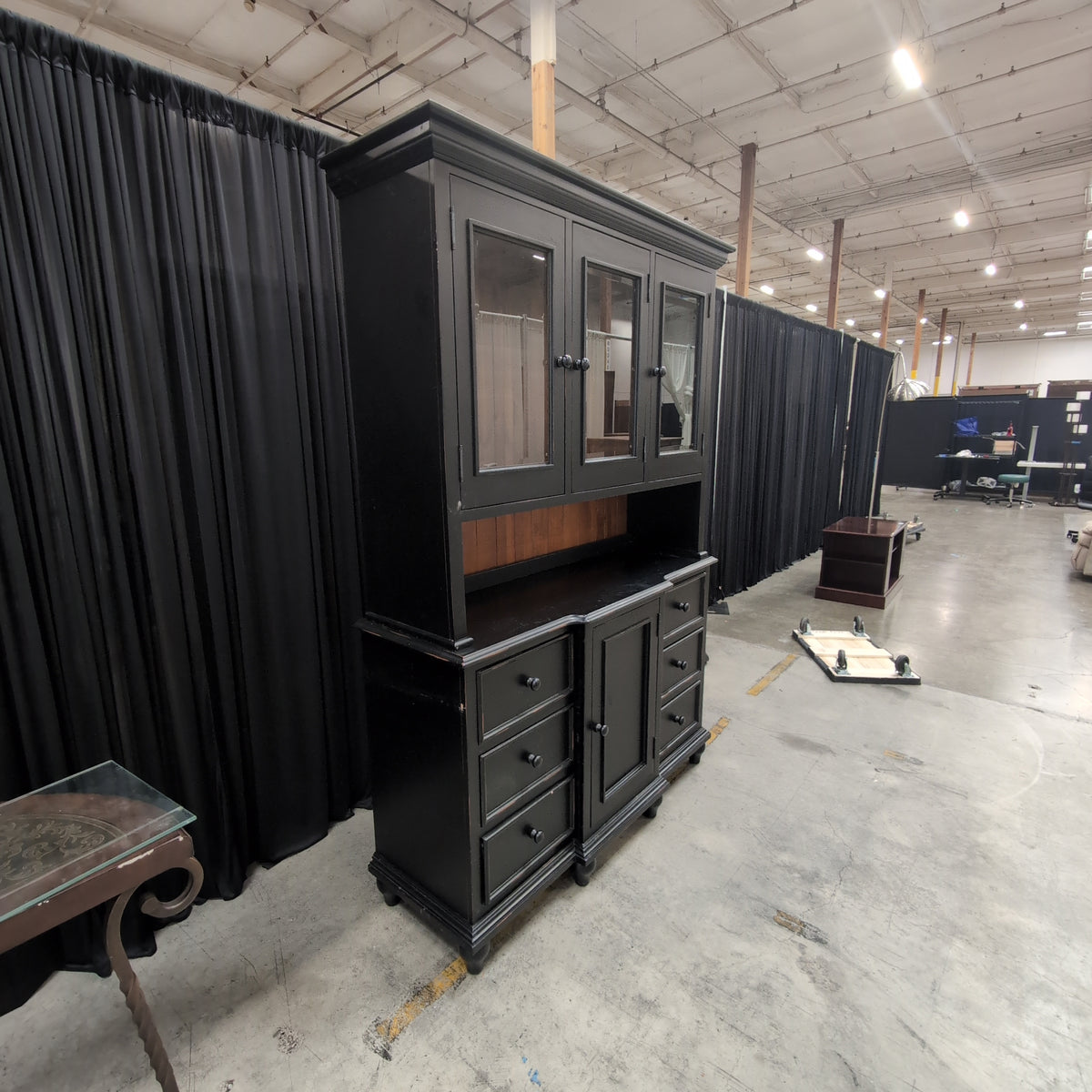Traditional Glass-Front China Cabinet in Black Wood