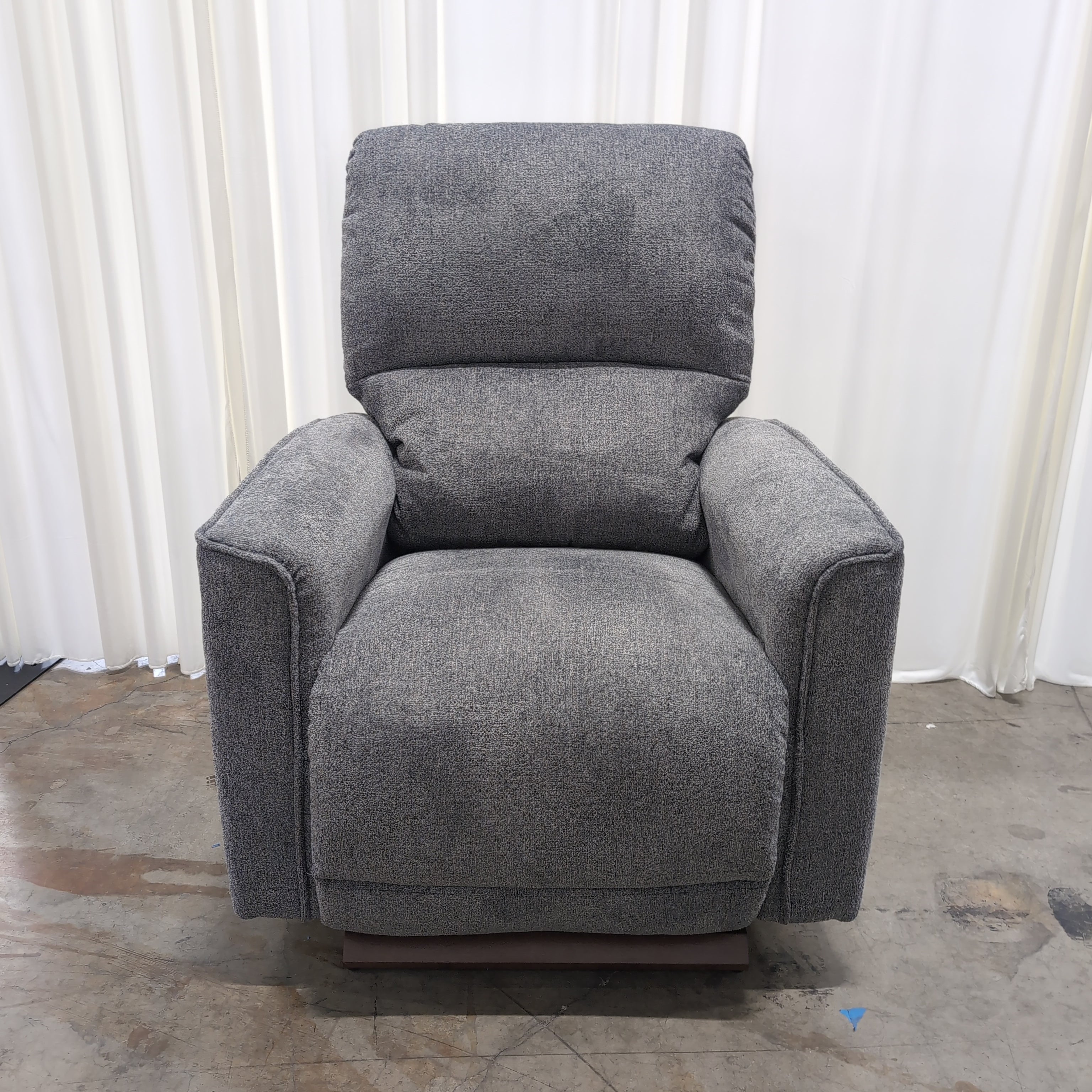 Textured Grey Fabric Recliner with Padded Arms