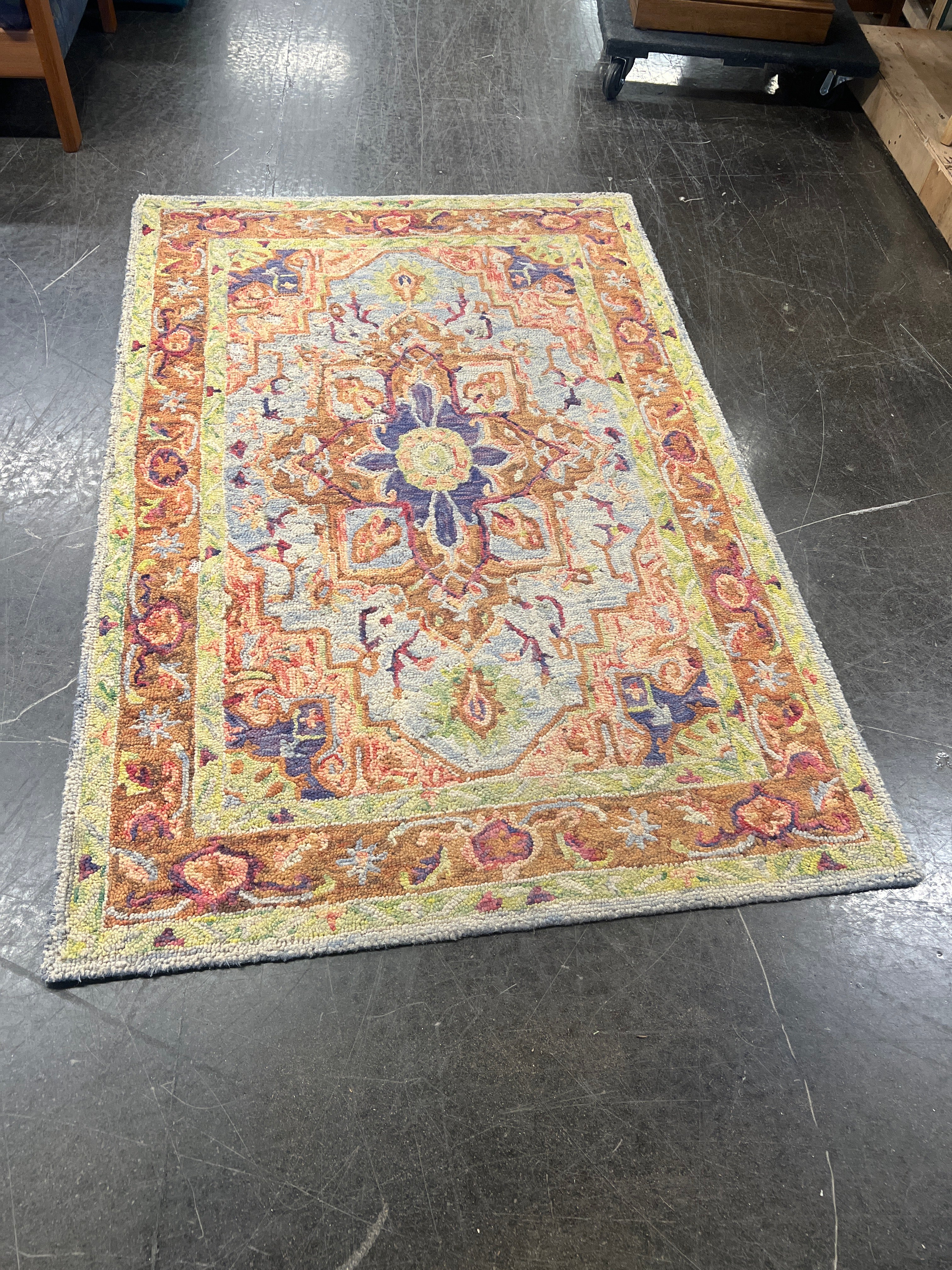 Vintage Floral Area Rug with Wool Backing
