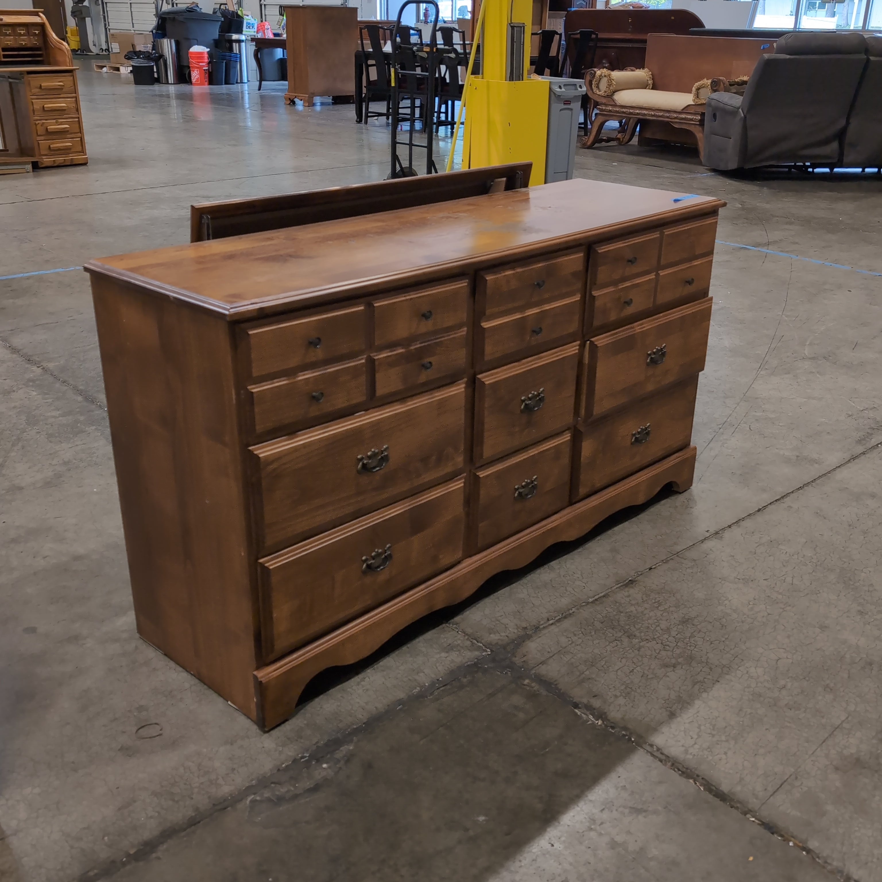 Medium Brown Nine-Drawer Wood Dresser