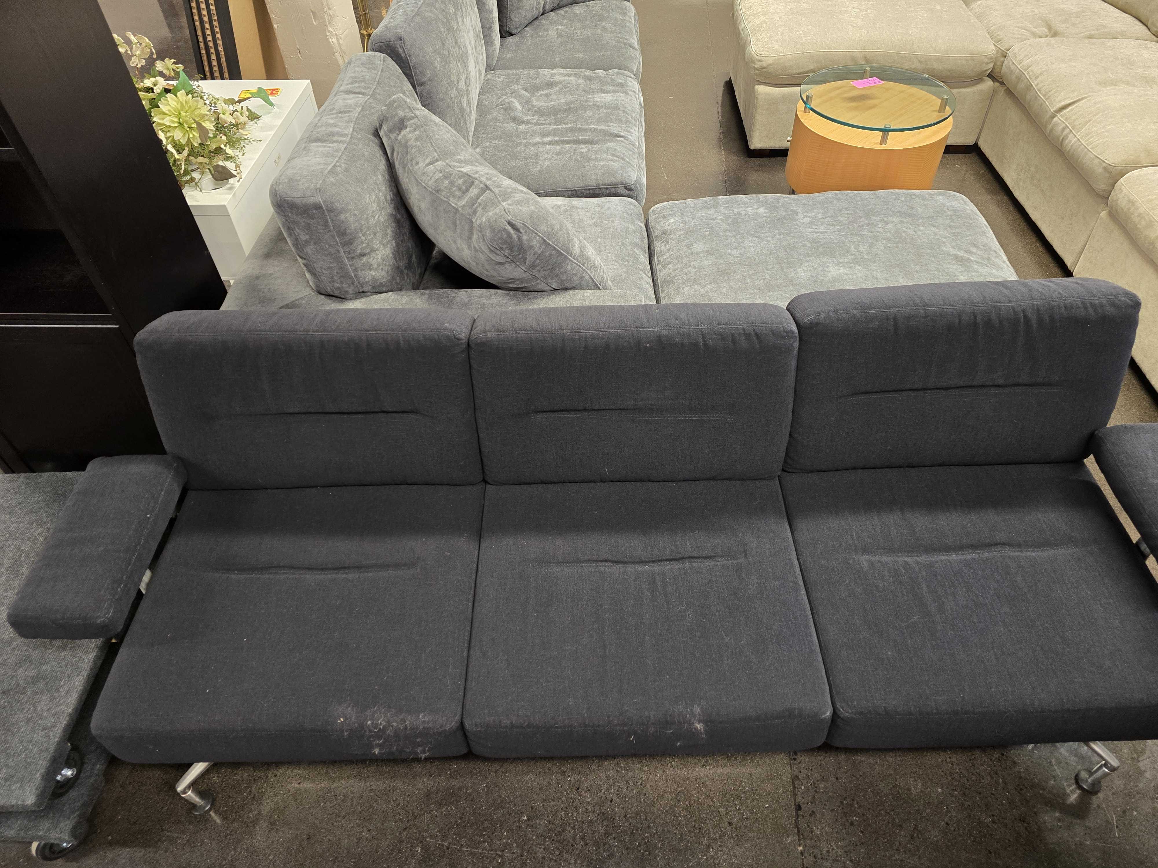Keilhauer Grey 3-Seat Couch with Silver Accent