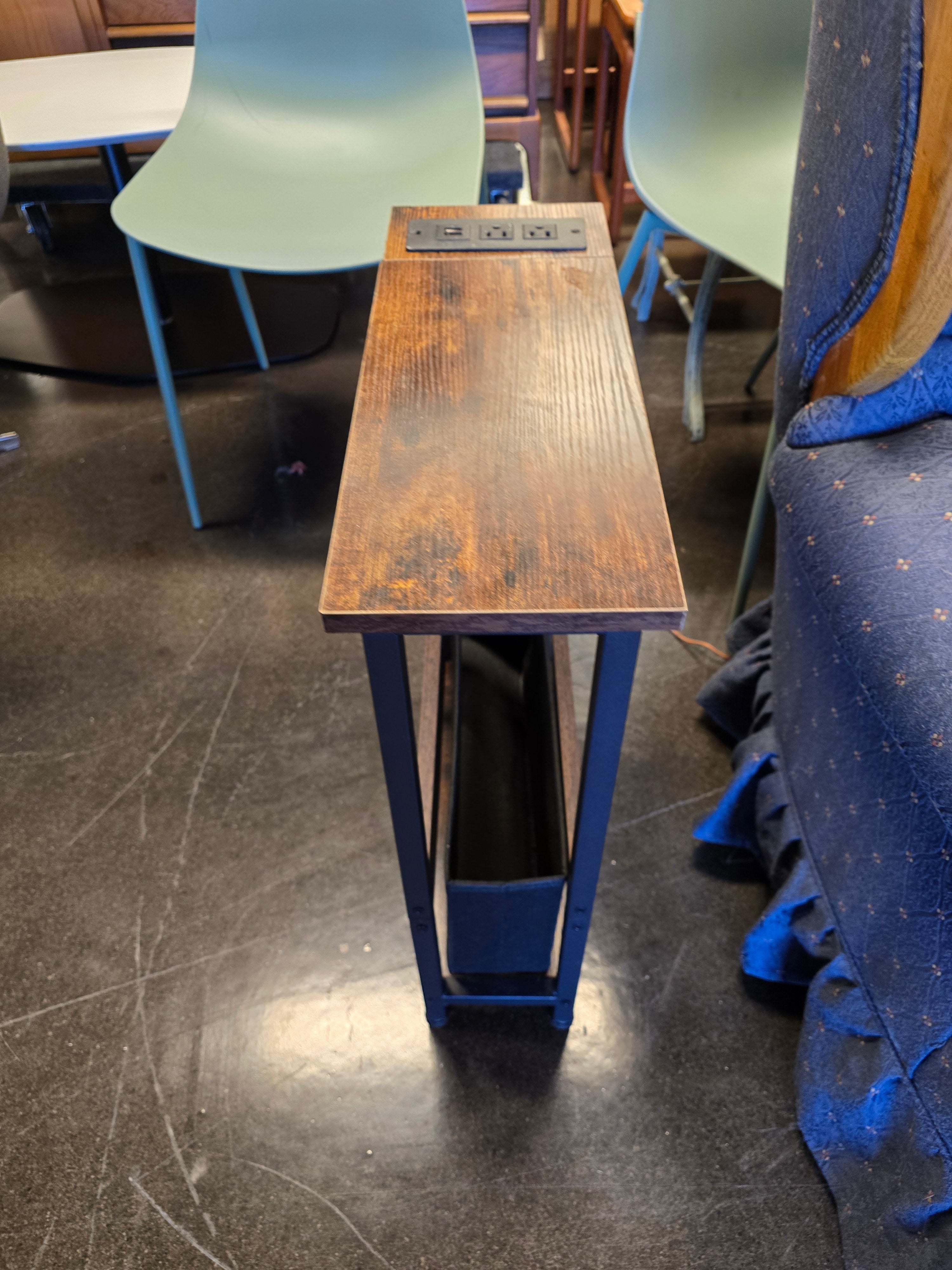 Side Table with Basket and Power  Outlet.