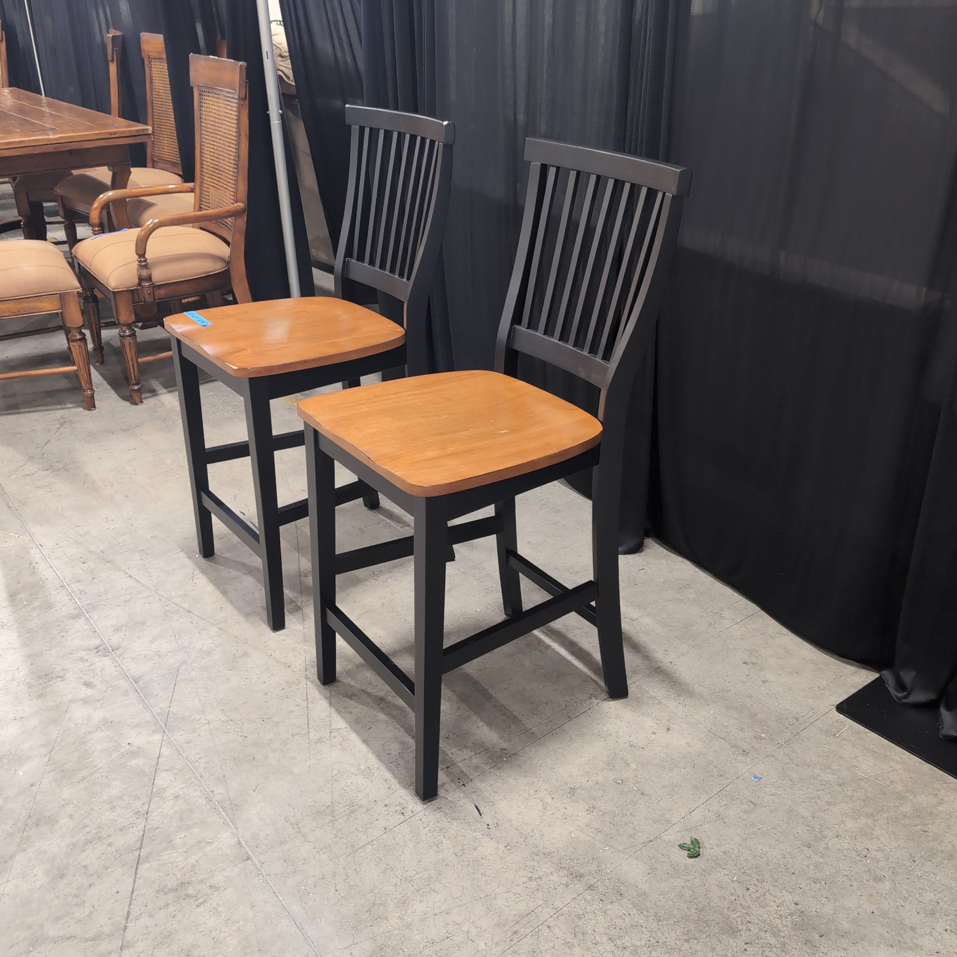 Black Wood Slat Back Bar Stool with Wood Seat