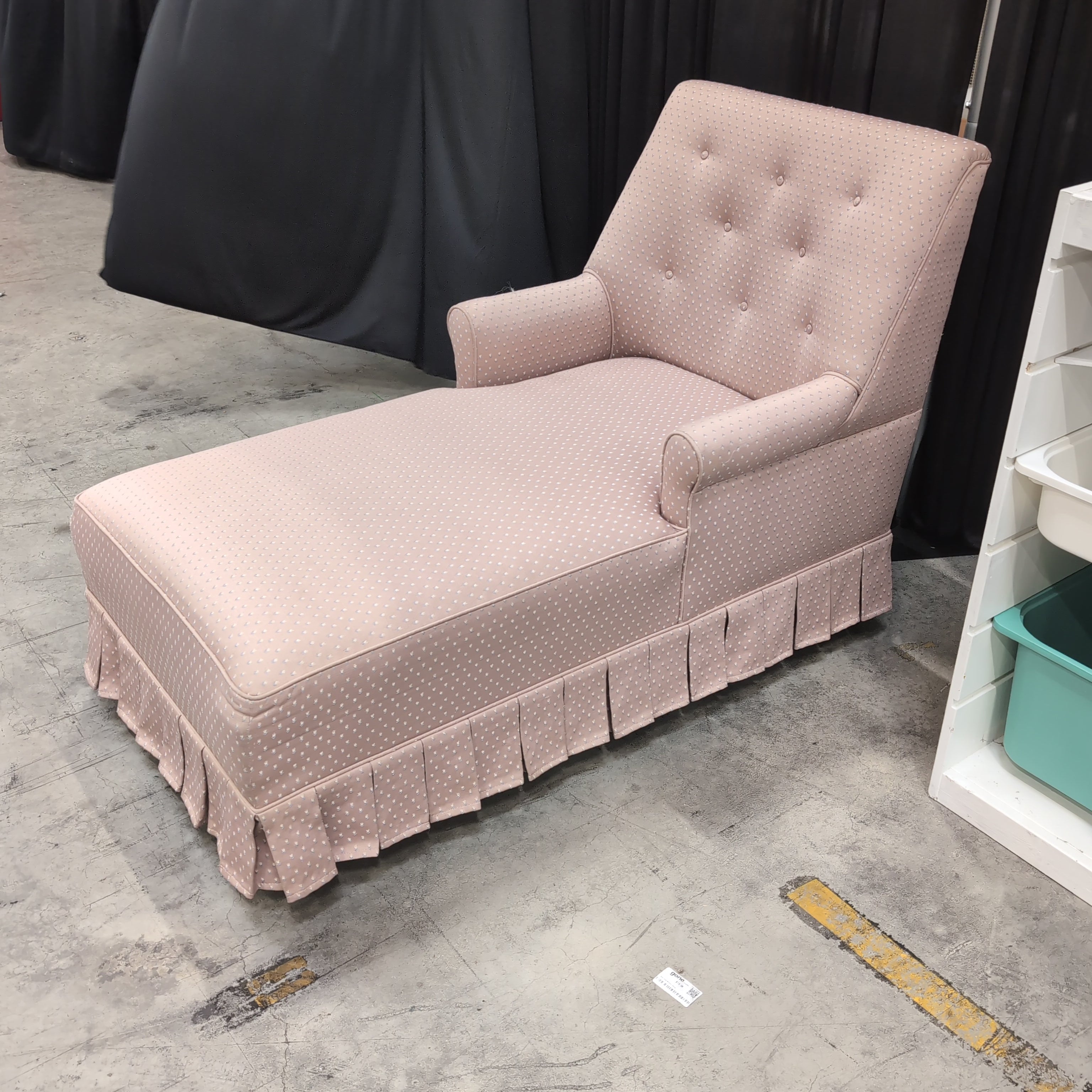 Pink Dotted Upholstered Chaise Lounge with Skirted Base