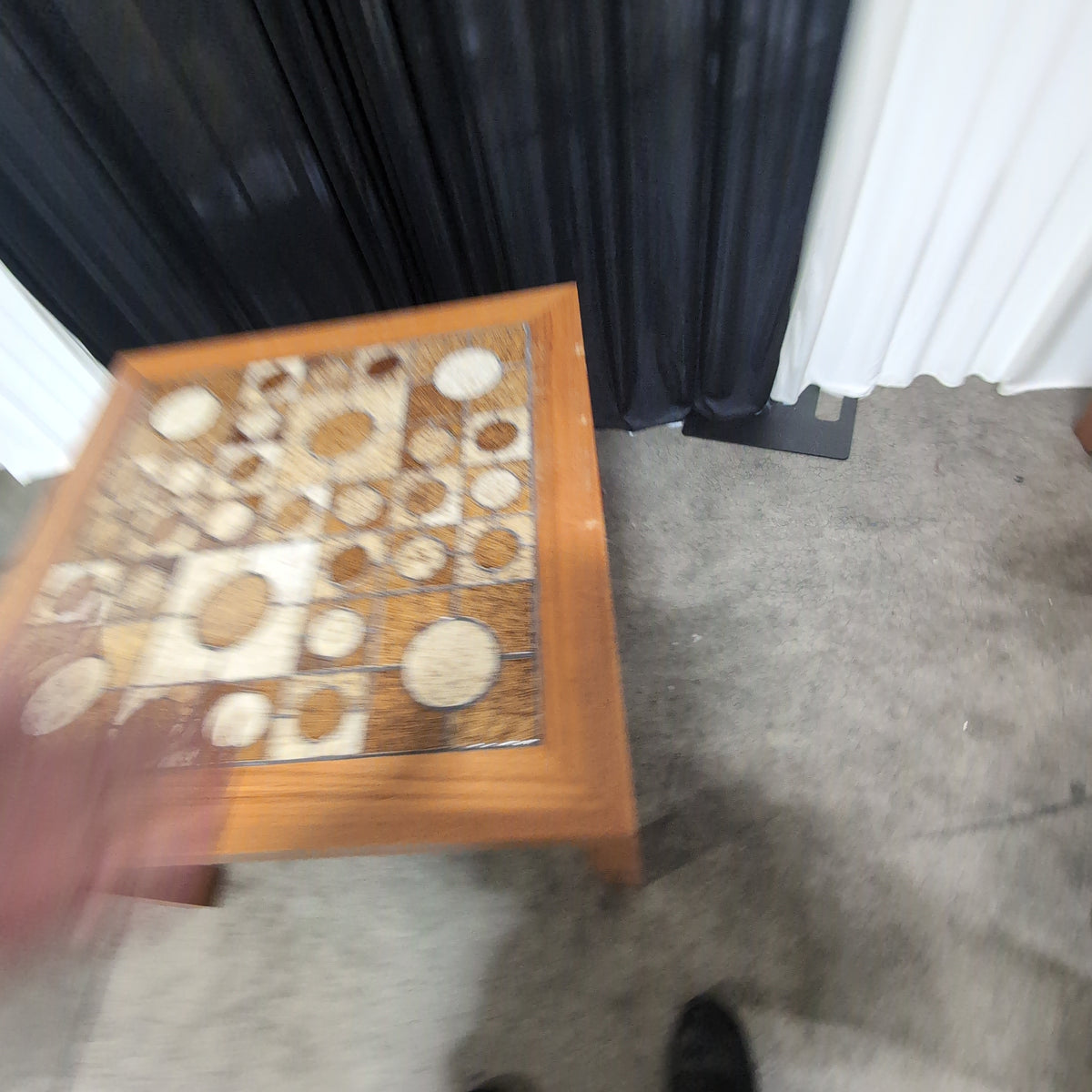 Mid-Century Modern Wood End Table with Tiled Top
