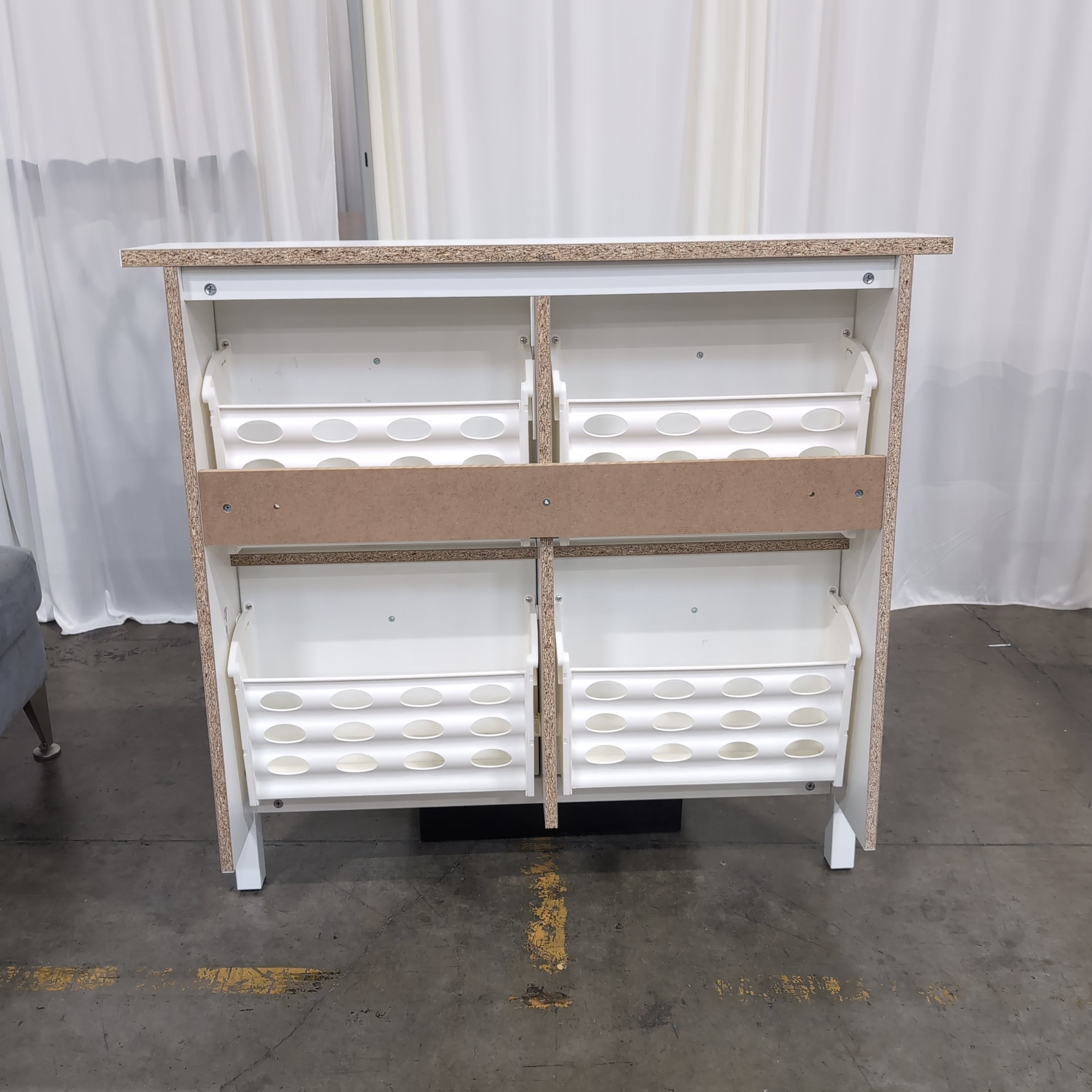 White Four-Compartment Shoe Cabinet with Black Handles