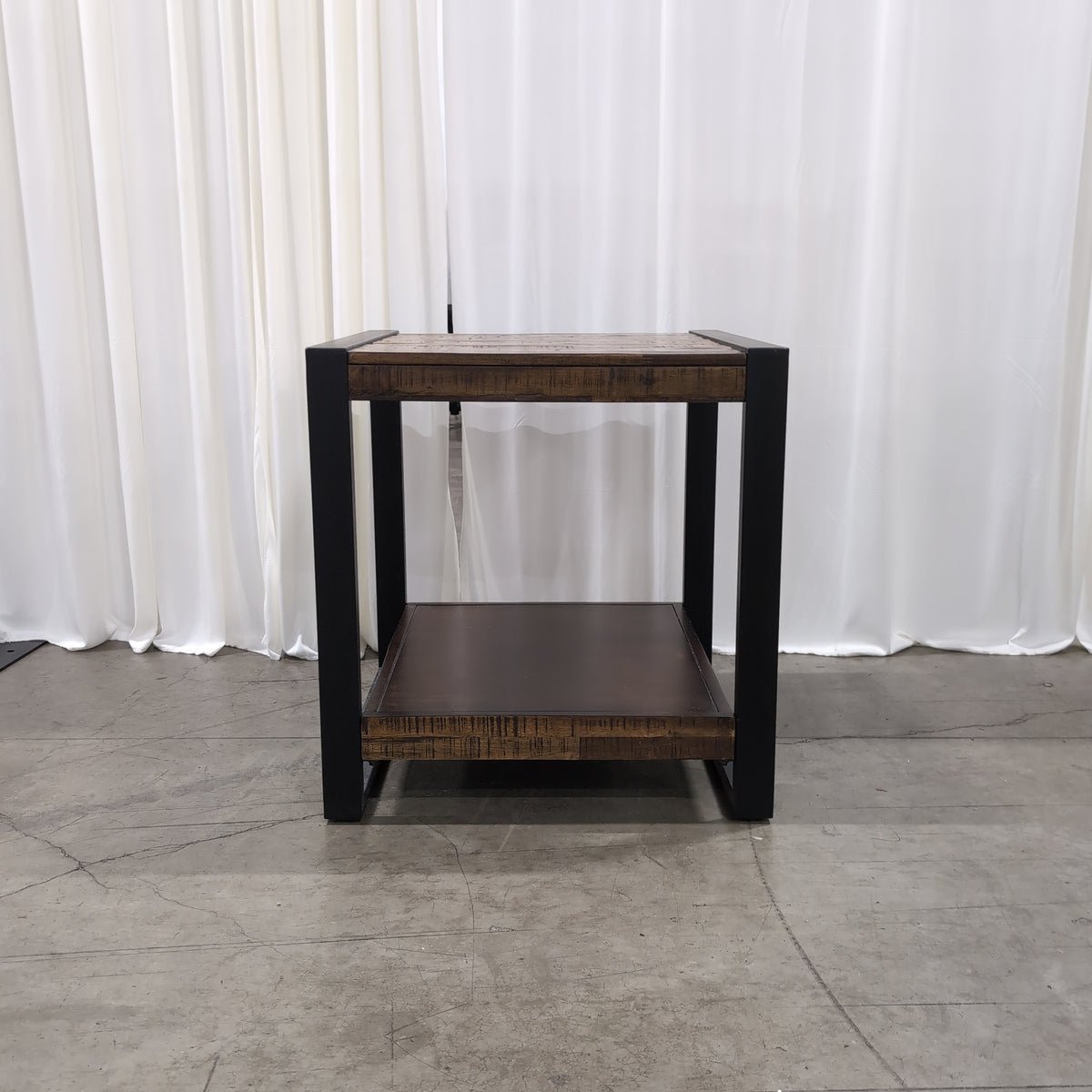 Rustic Brown Wood End Table with Black Metal Frame