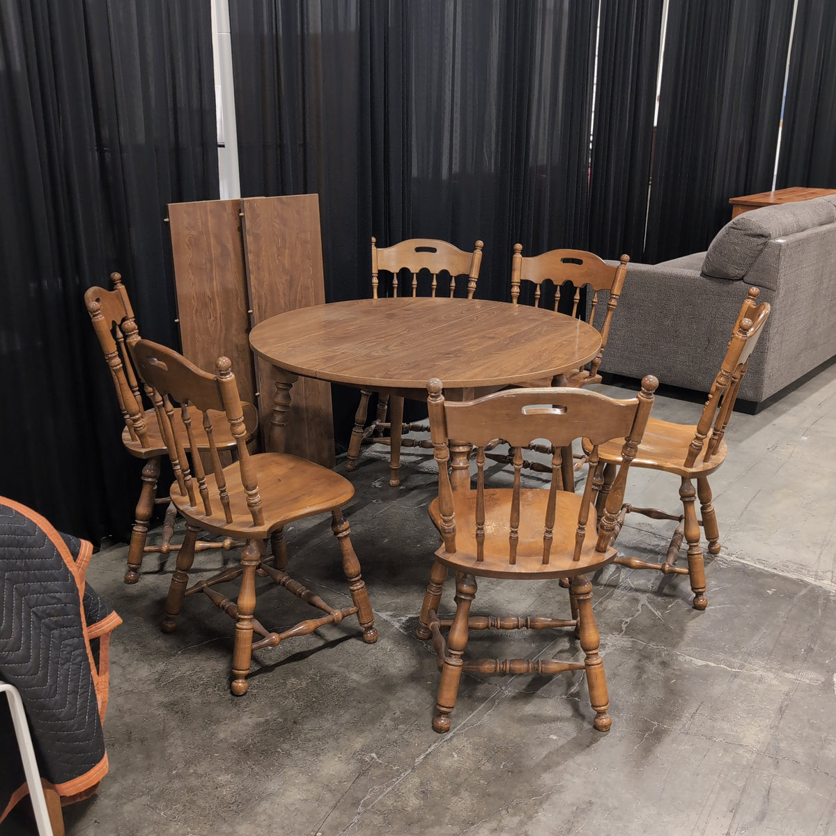 Light Wood Drop Leaf Dining Table and Six Chairs