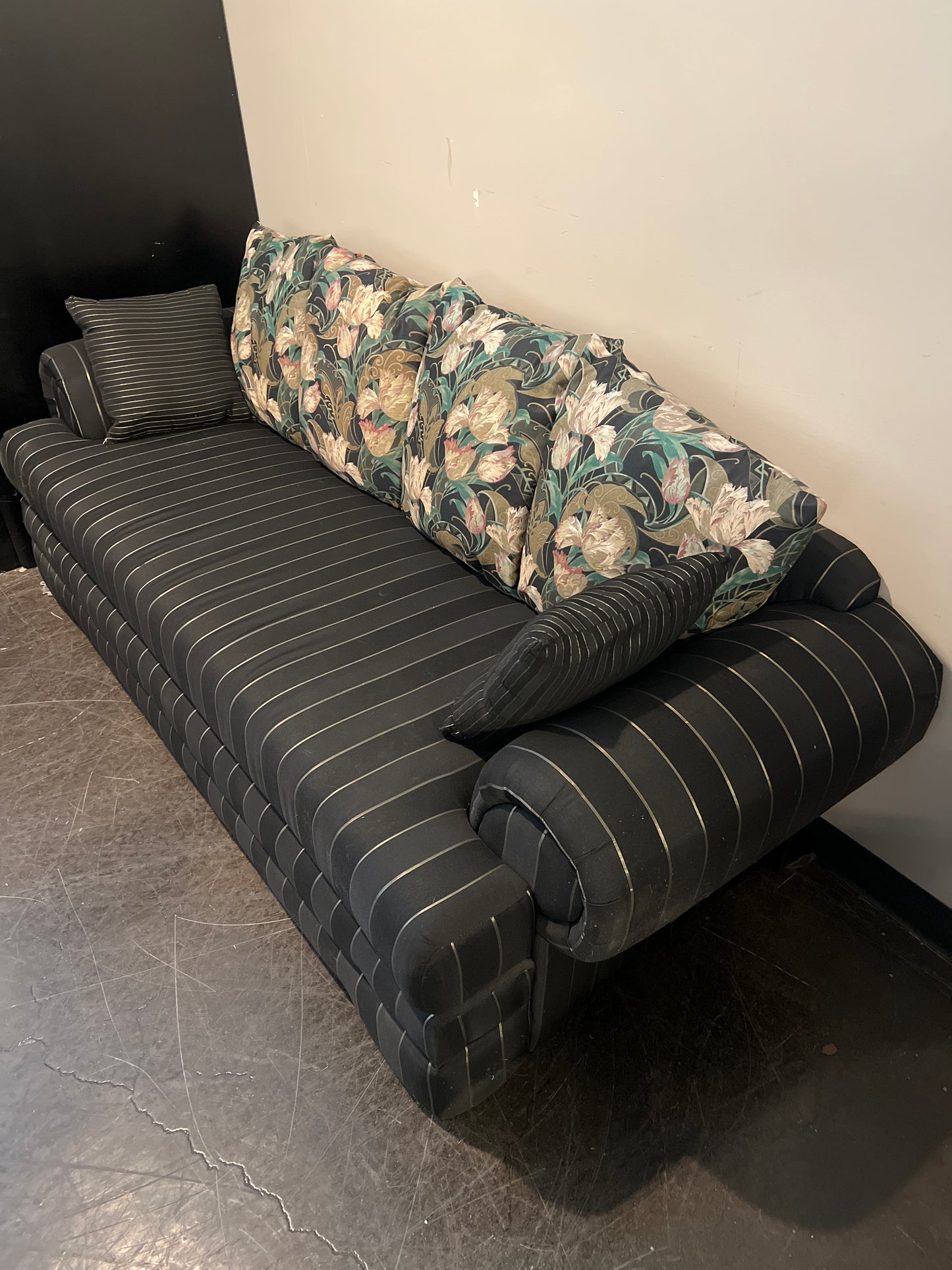Pacific Oaks Striped Sofa with Floral Cushions