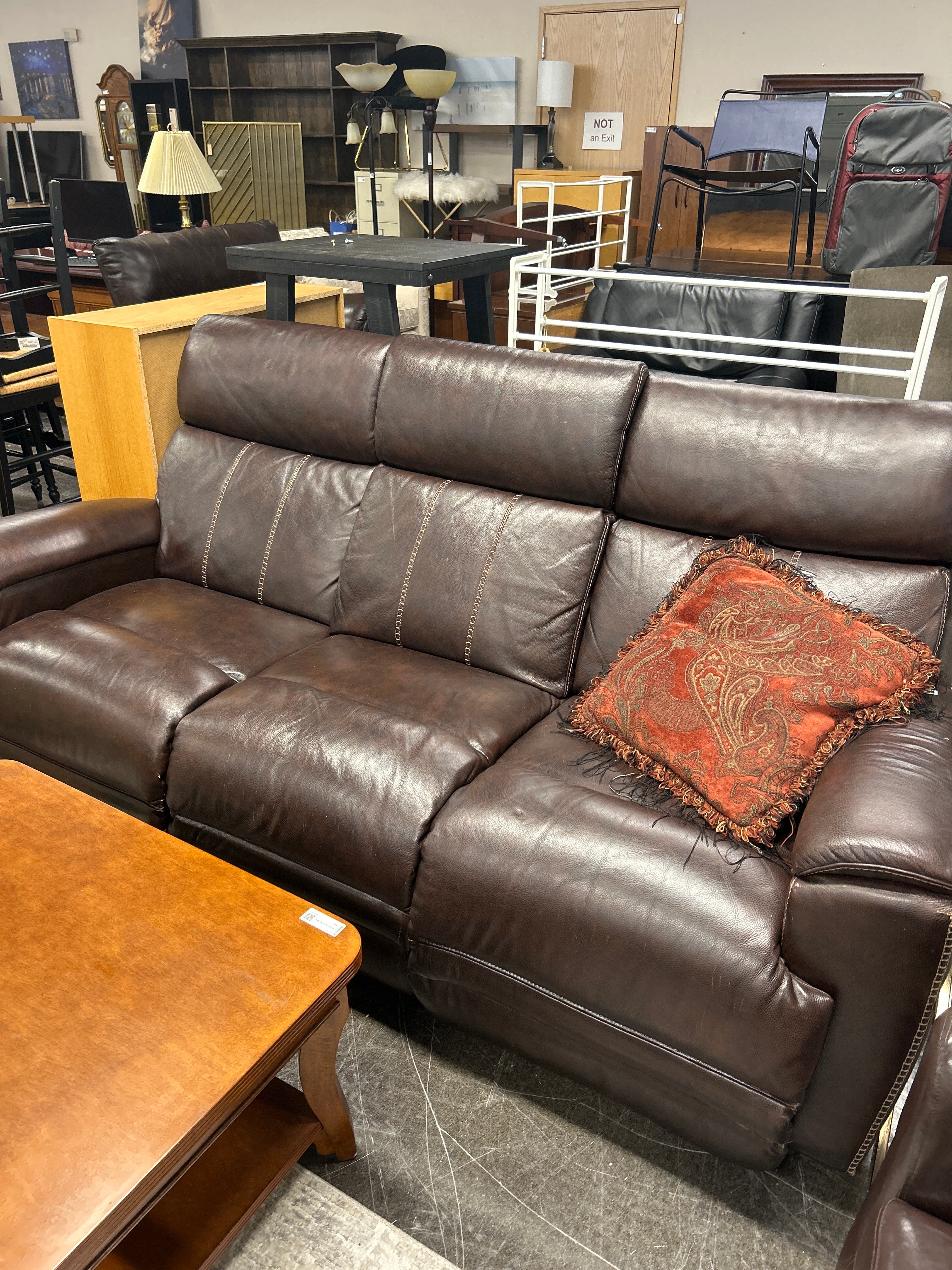 Brown Leather Reclining Sofa with USB Charging Ports