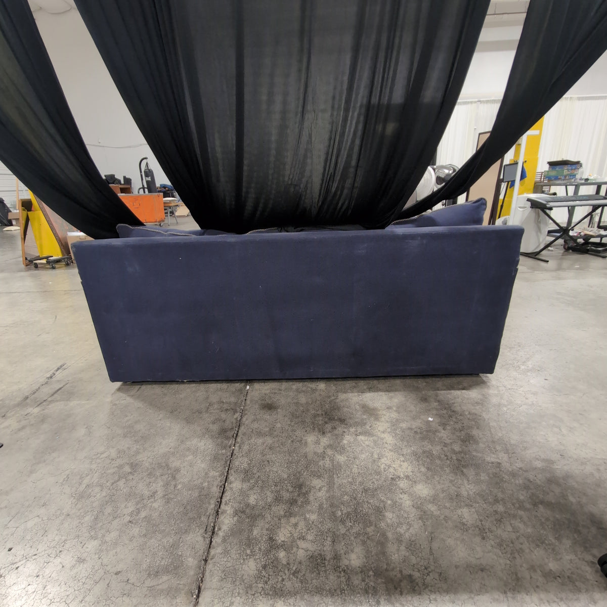 Bench Craft Navy Blue Velvet-like Fabric Rolled Arm Couch with Contrast Piping