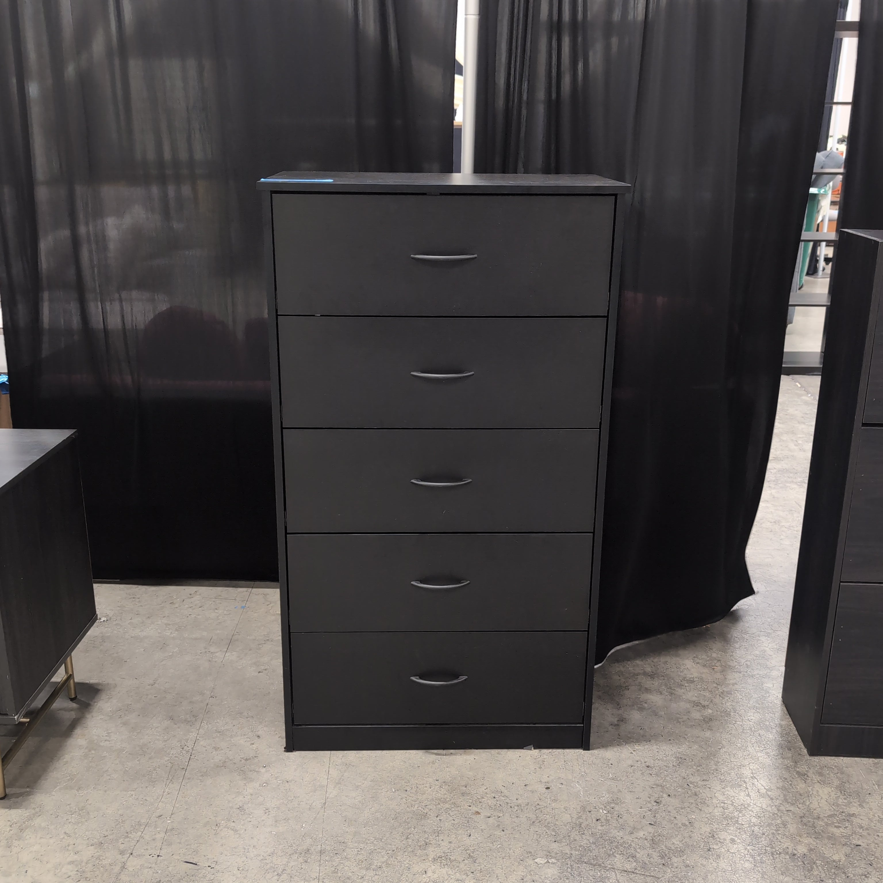 Dark Gray Five-Drawer Tall Dresser with Curved Pulls