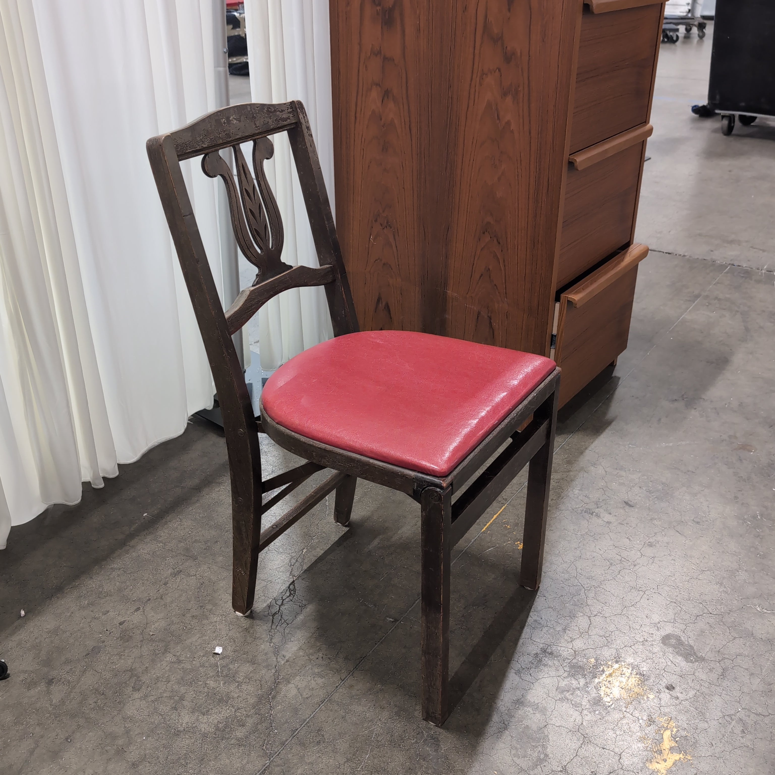 Traditional Dark Wood Side Chair with Red Upholstery