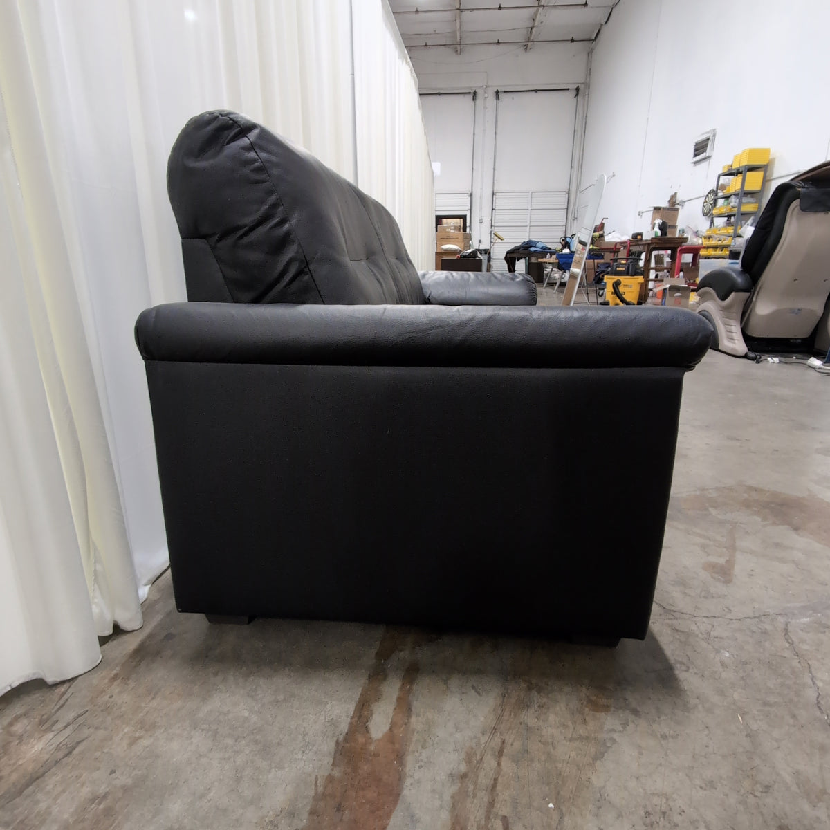 Black Faux Leather Tufted Back Couch