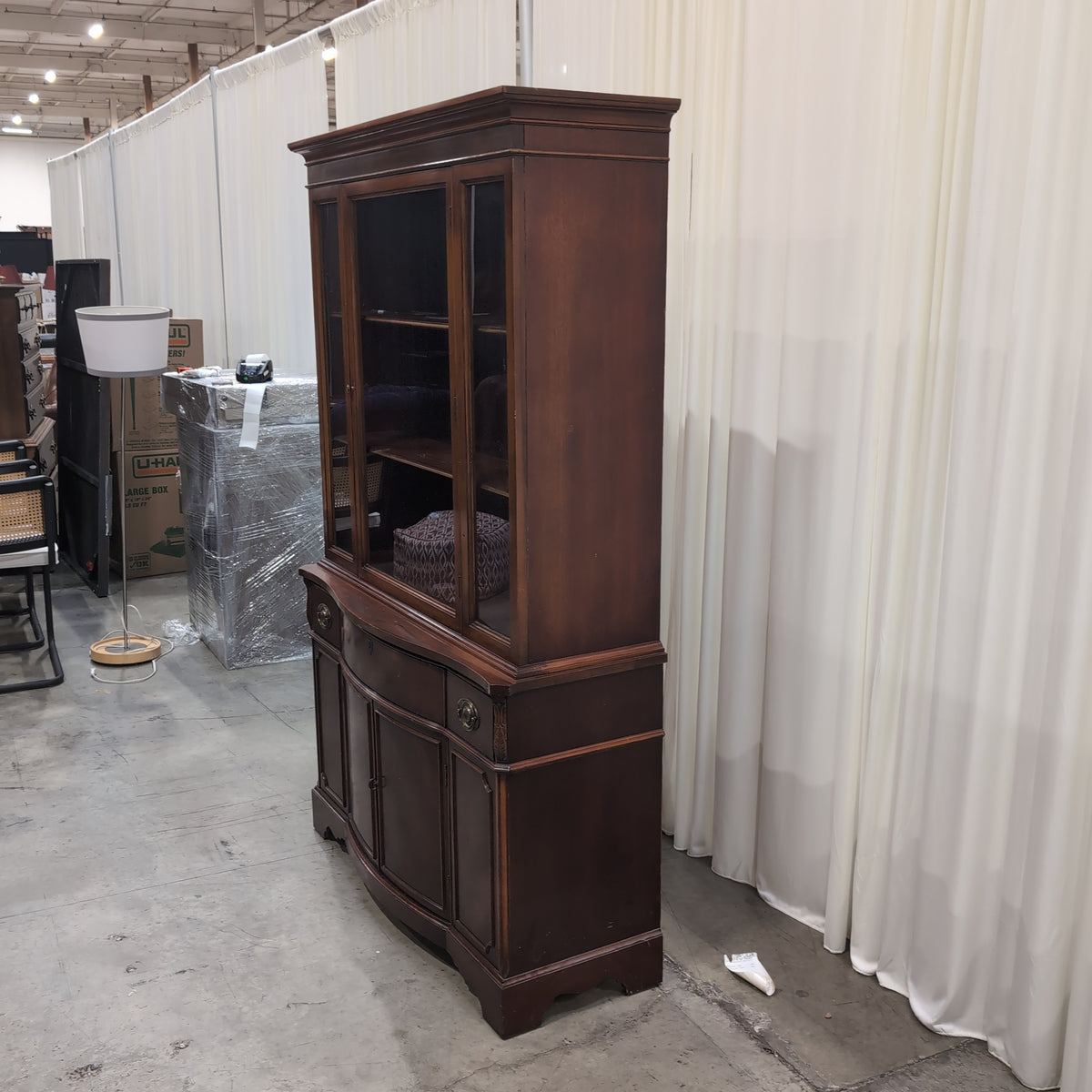 Traditional Brown Wood China Cabinet with Glass Doors