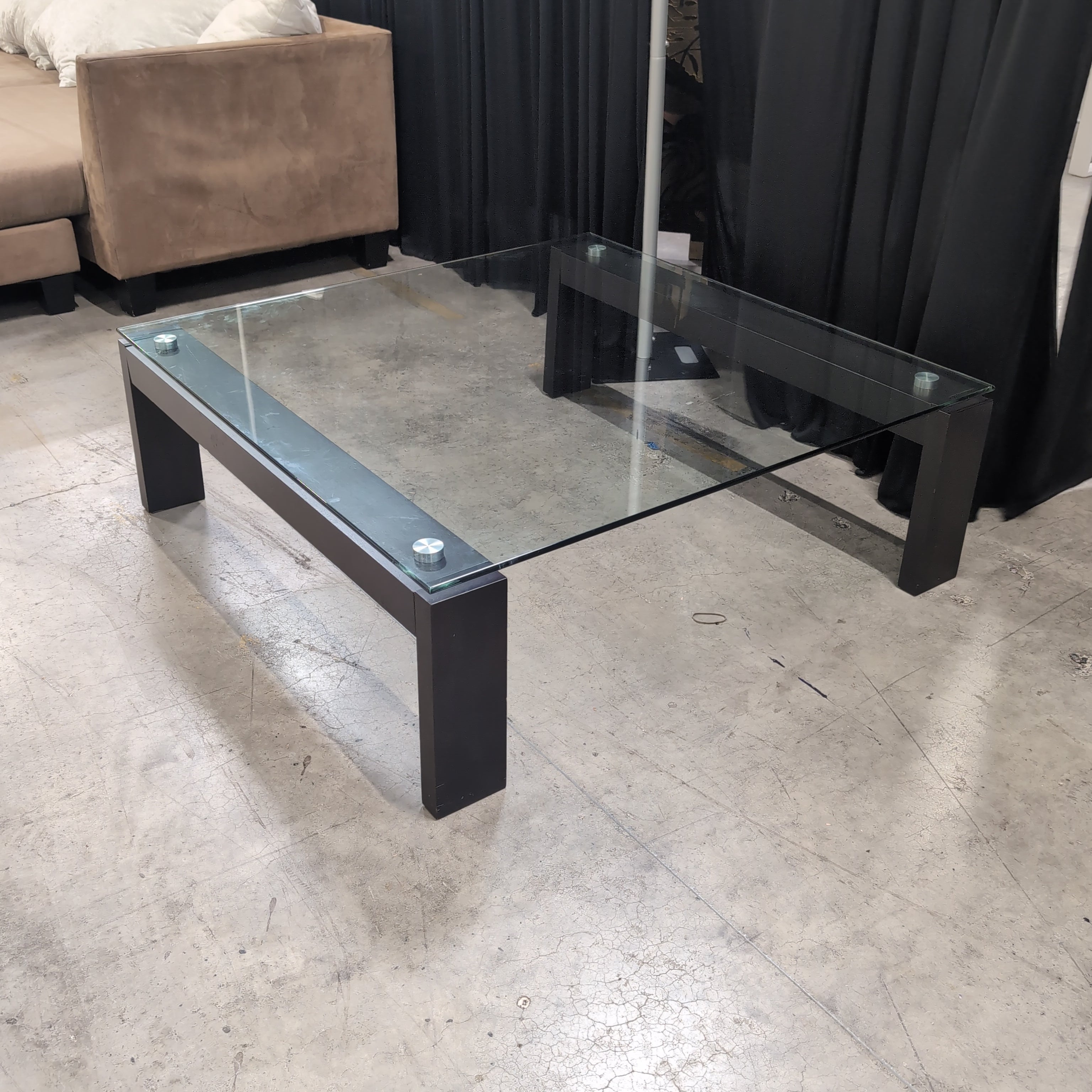 Modern Dark Wood Coffee Table with Glass Top