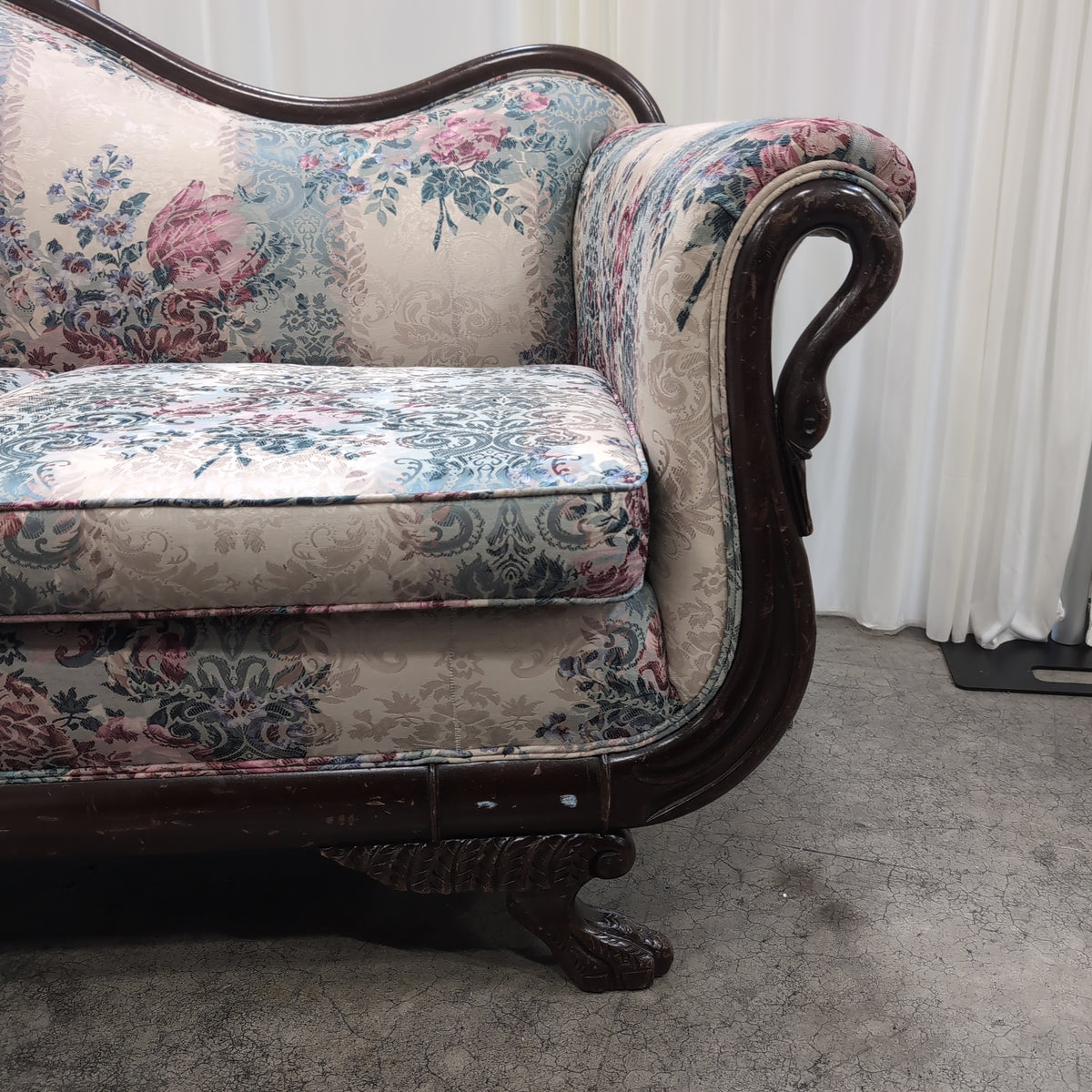 Traditional Carved Wood Daybed with Floral Upholstery
