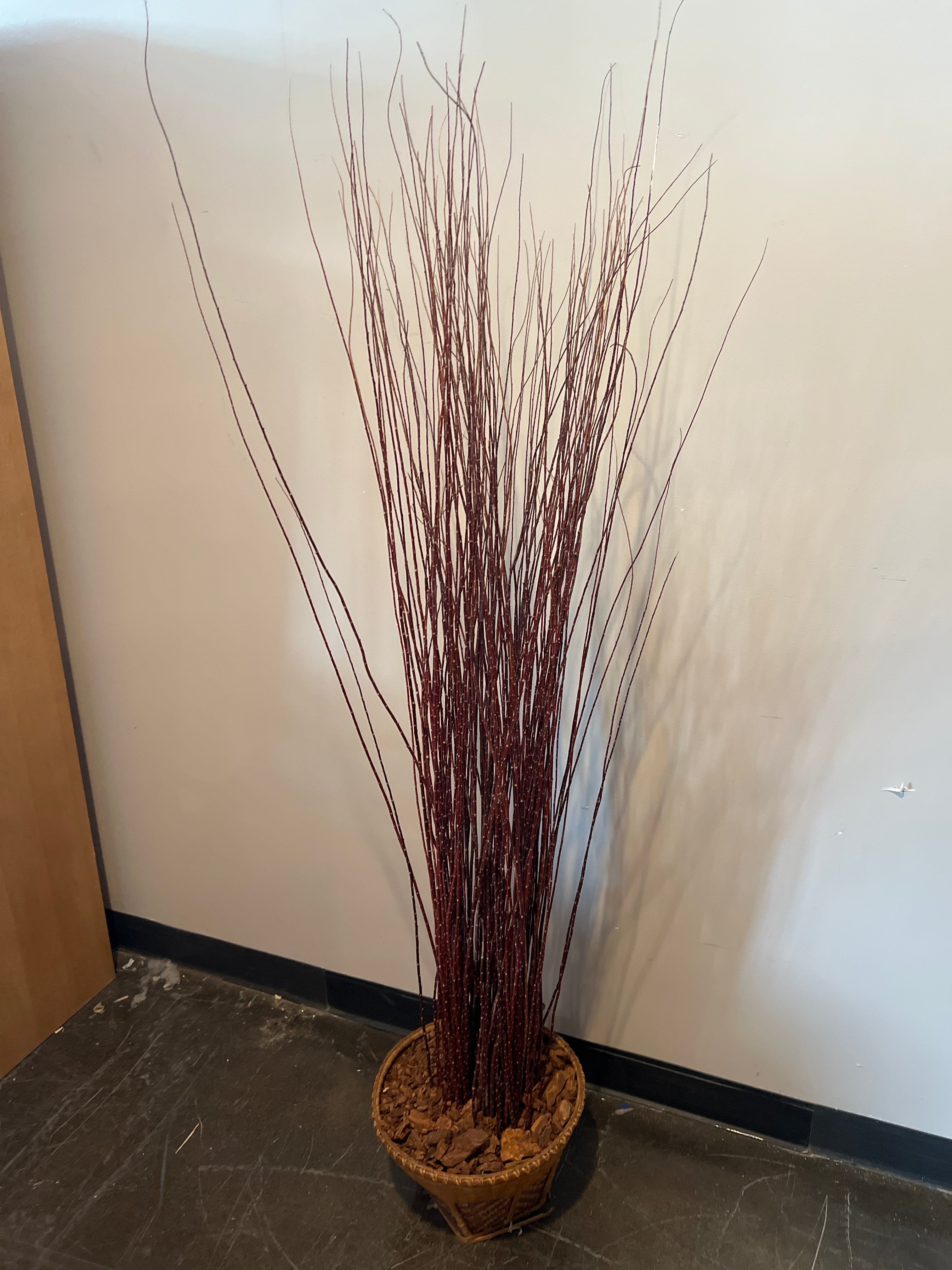 Decorative Red Twig Arrangement in Wicker Basket