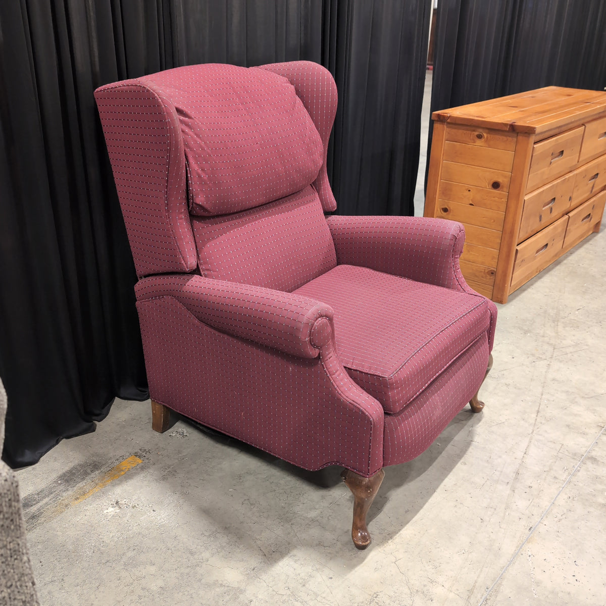 Mauve Wingback Recliner with Cabriole Legs