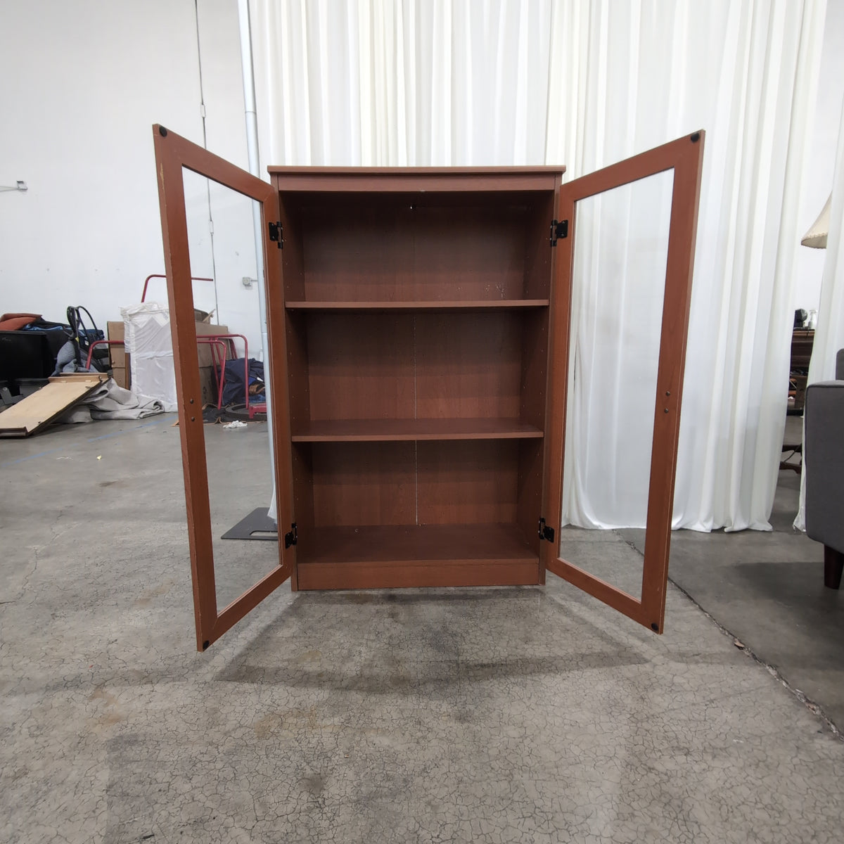 Brown Wood-Toned Two-Door China Cabinet with Glass Doors