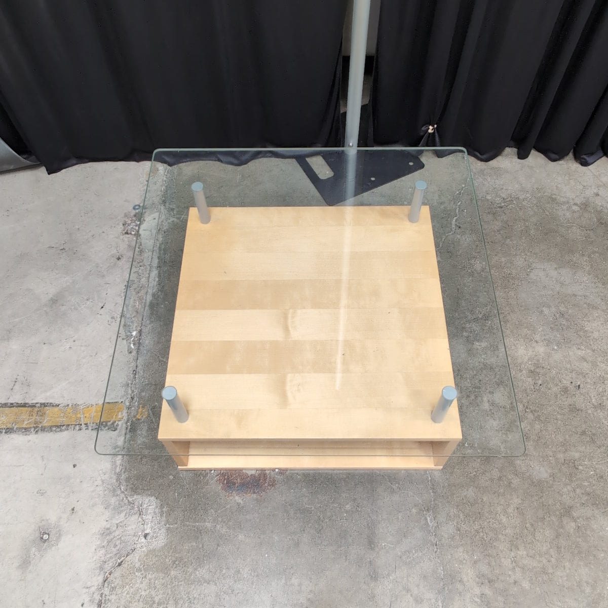 Contemporary Light Wood Coffee Table with Glass Top