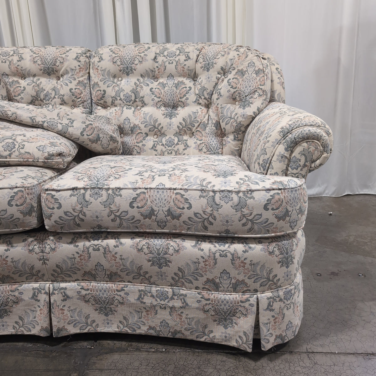 Traditional Floral Fabric Loveseat with Skirted Base