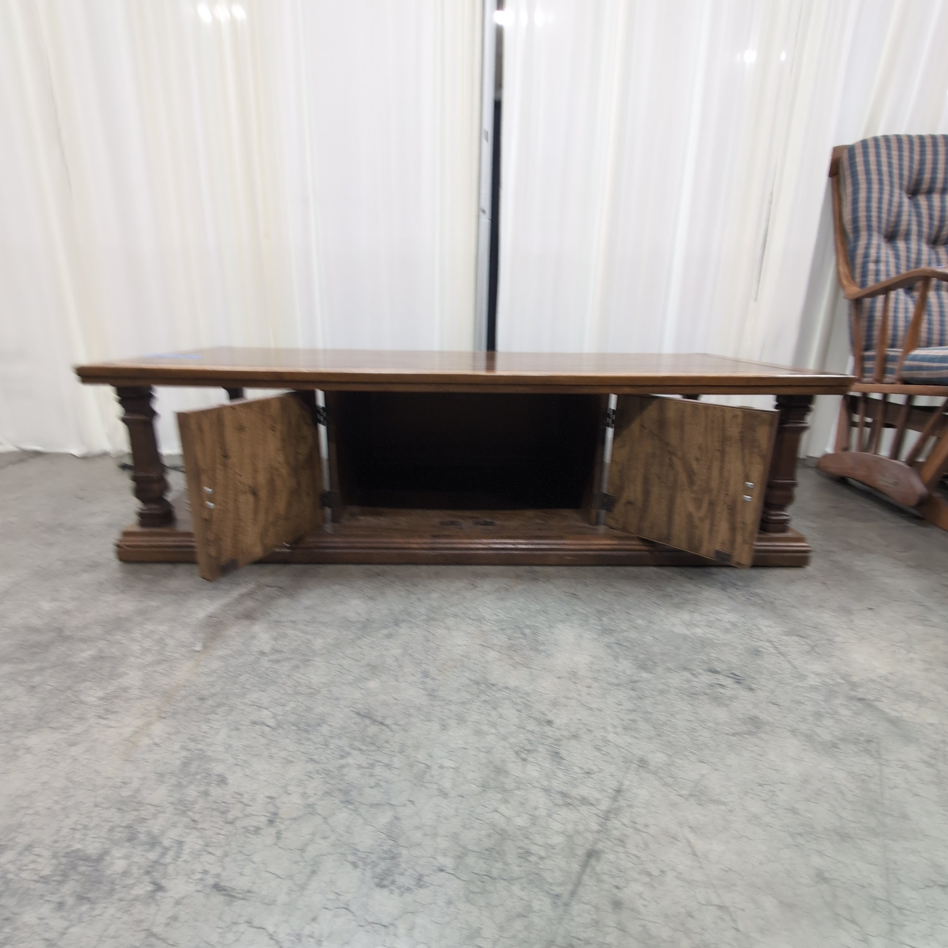 Traditional Dark Wood Coffee Table with Carved Details