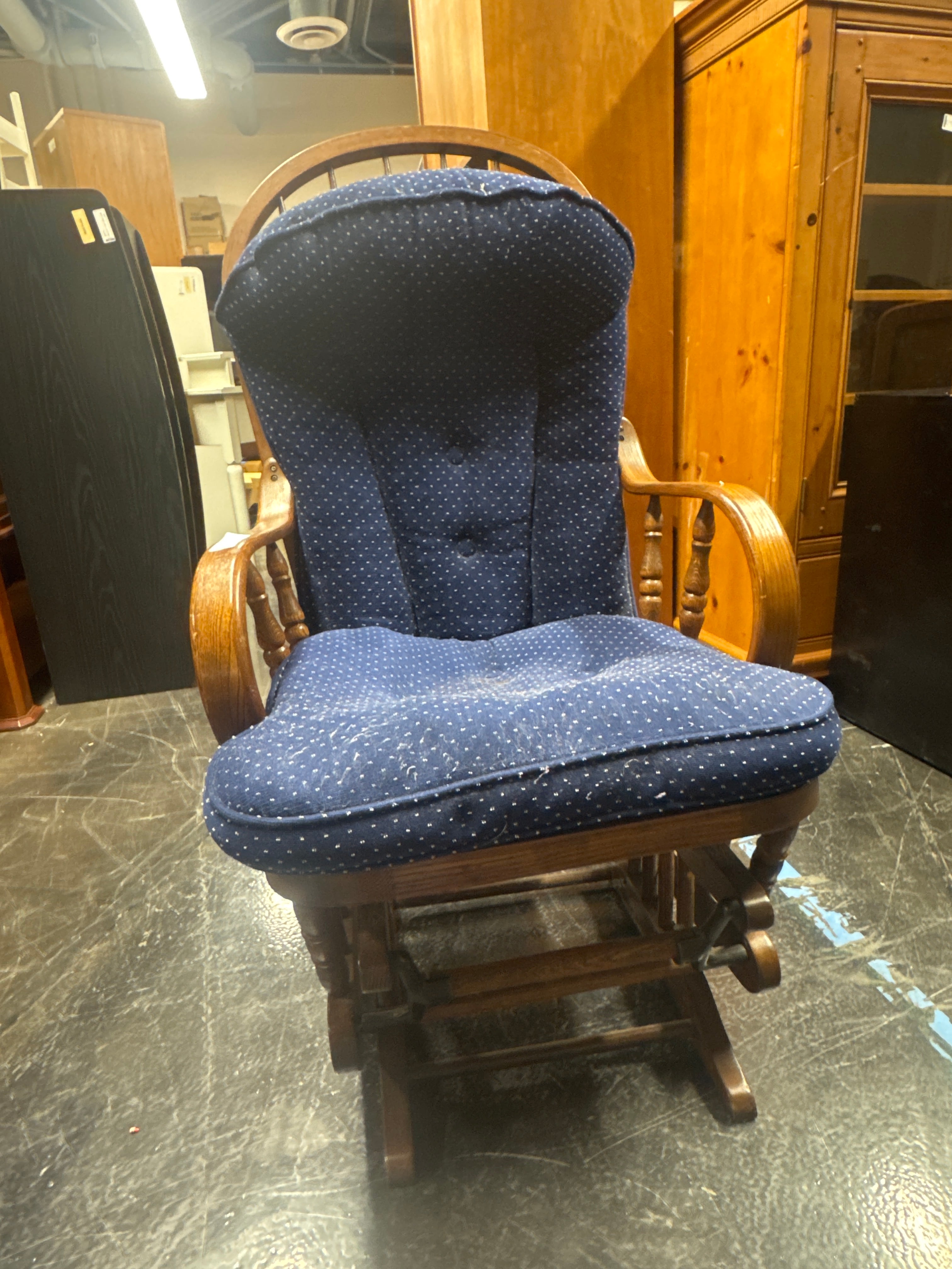 Classic Wooden Rocking Chair with Navy Upholstery